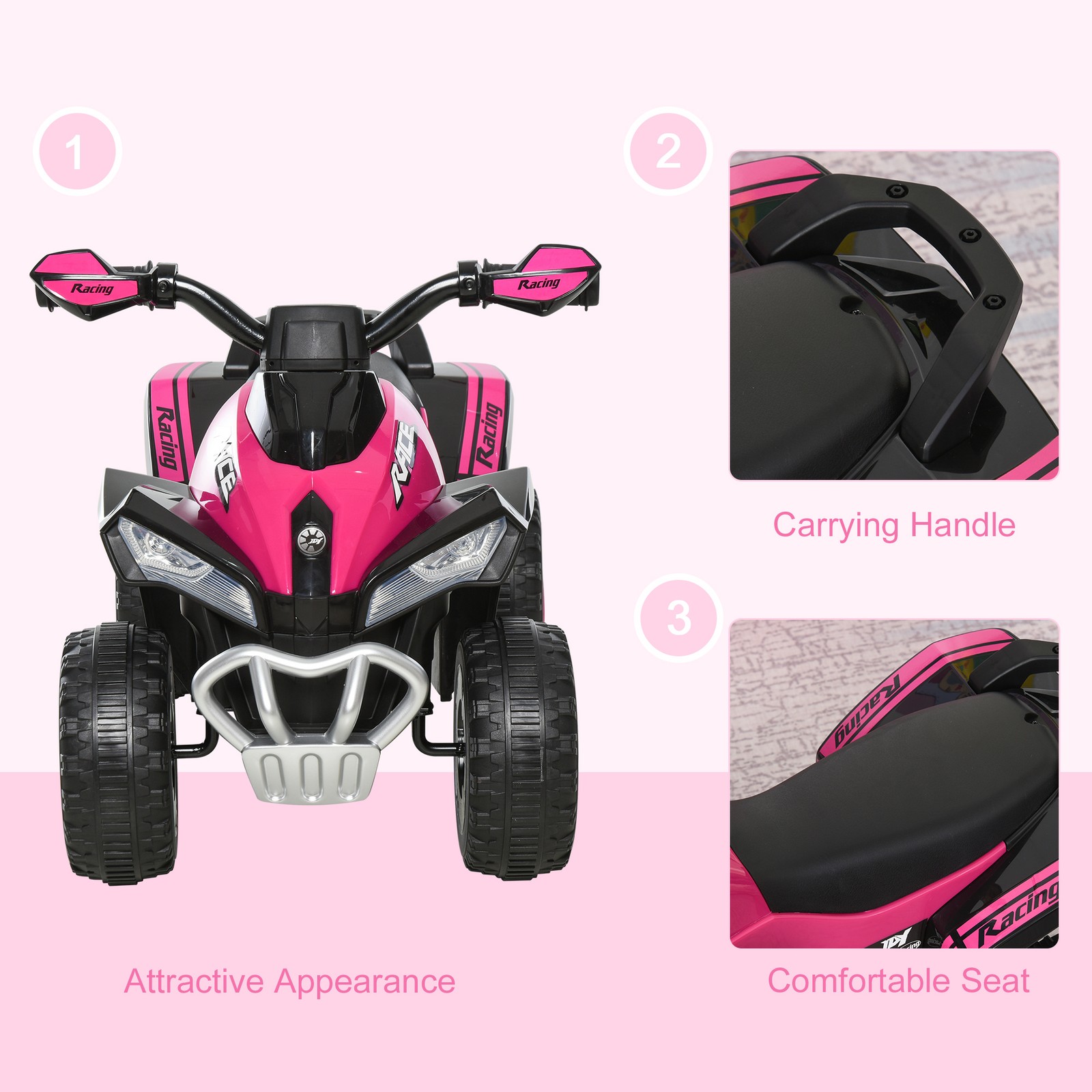 Kids Toy 4 Wheel Quad Foot-to-Floor Sliding Walking Car NO POWER 18-36M, Pink