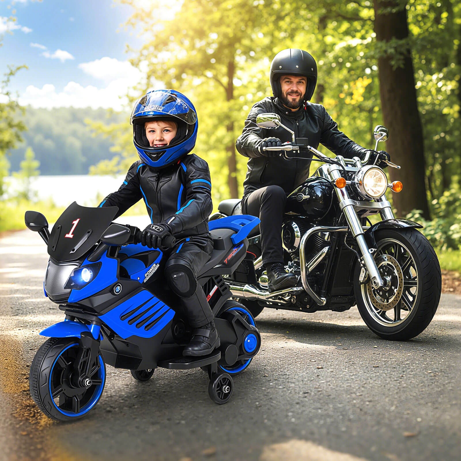 6V Kids Motorcycle w/Music, Horn, Detachable Training Wheels & LED Headlights