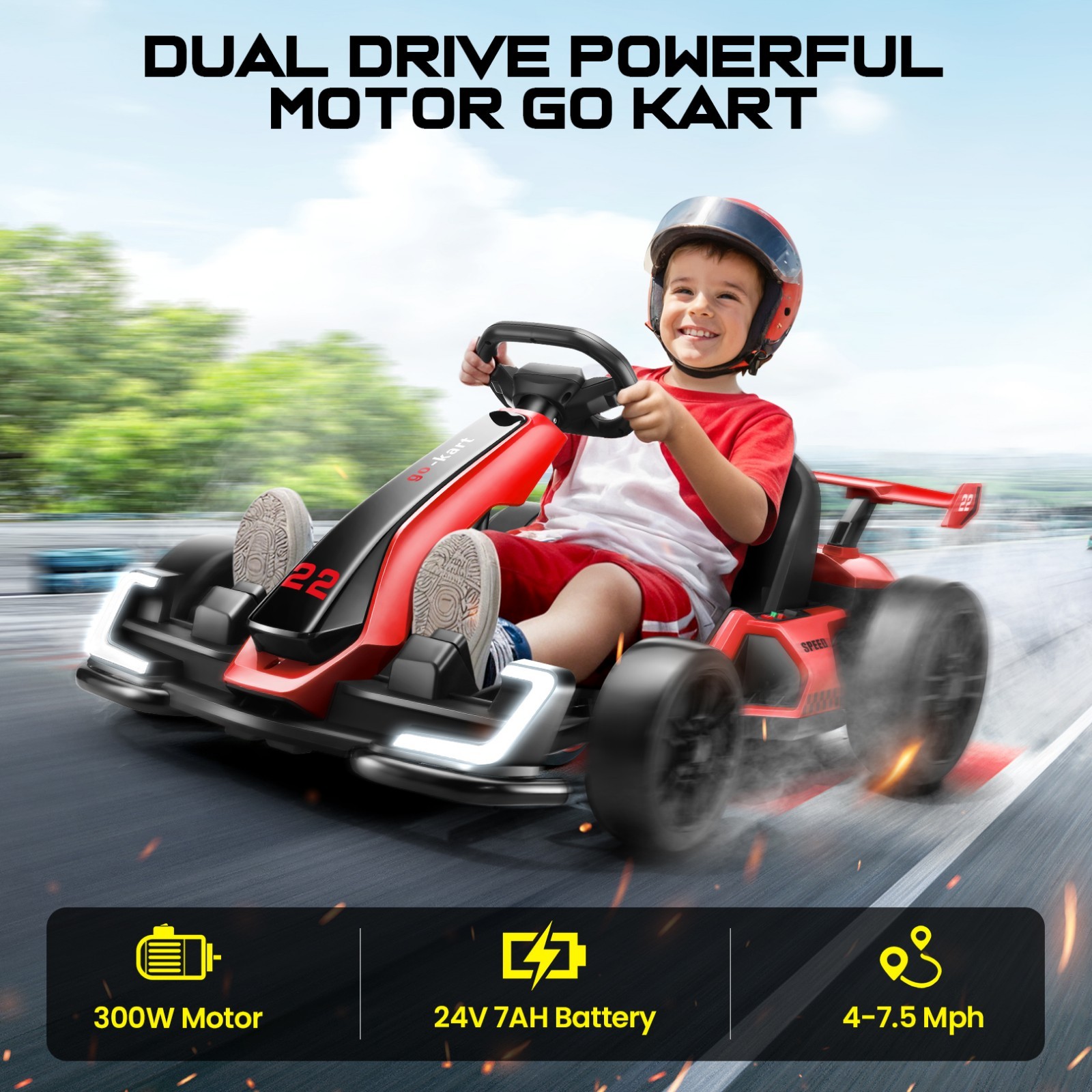 24V 8.5 MPH Electric Go Kart for Kids 300W Powerful Drift Kart W/Front EVA Wheel