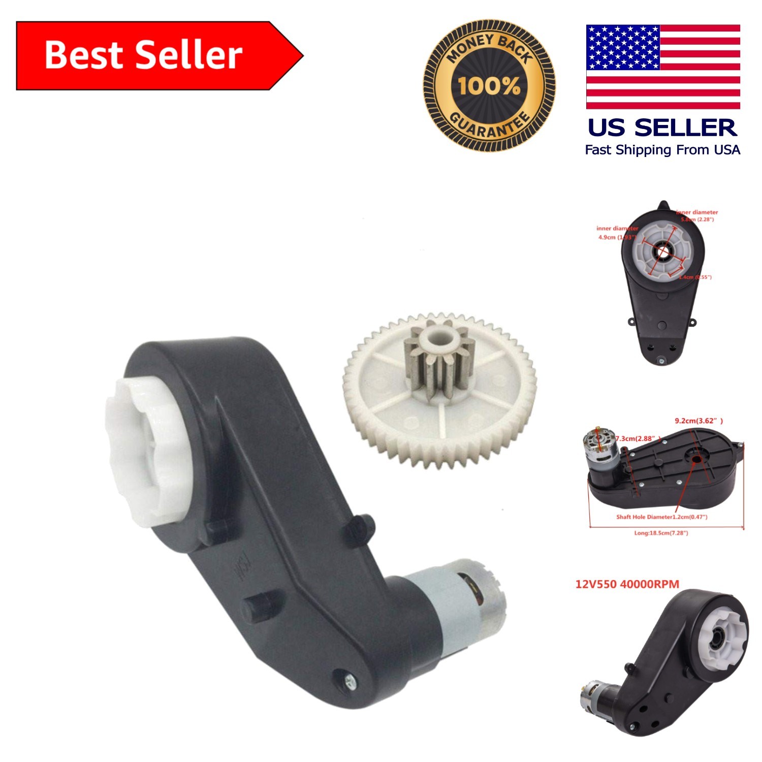 12 Volt High Performance DC Motor Gearbox – Perfect for DIY Ride-On Projects