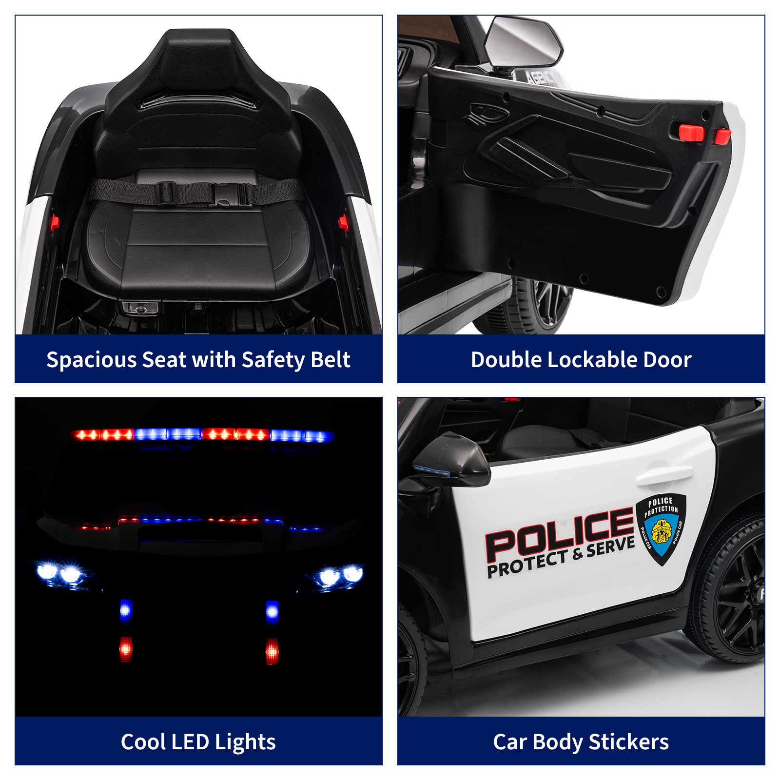 12V Ride On Police Car for Kid w/ Remote/ Emergency Alert Tones/Megaphone/Light