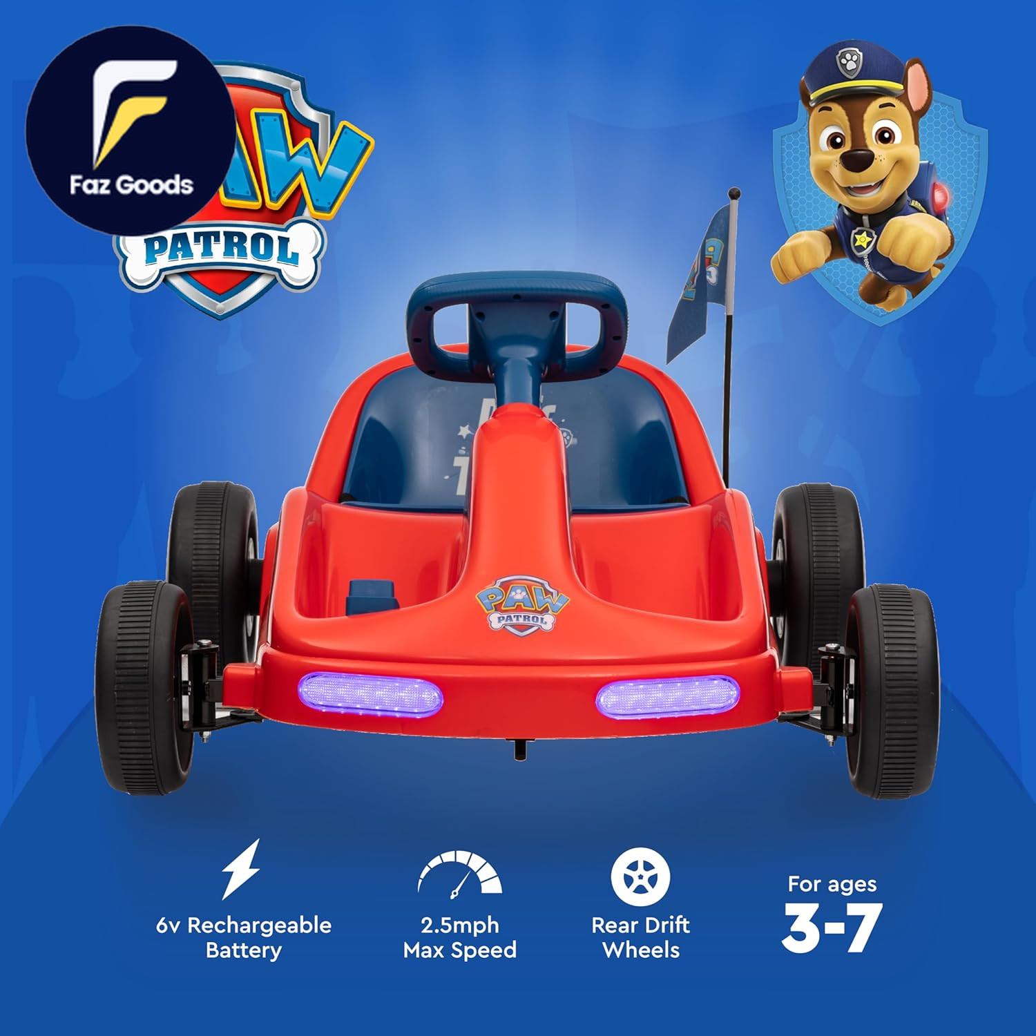 Paw Patrol Chase 6V Electric Go Kart for Kids Electric Ride-On Toy with Lights