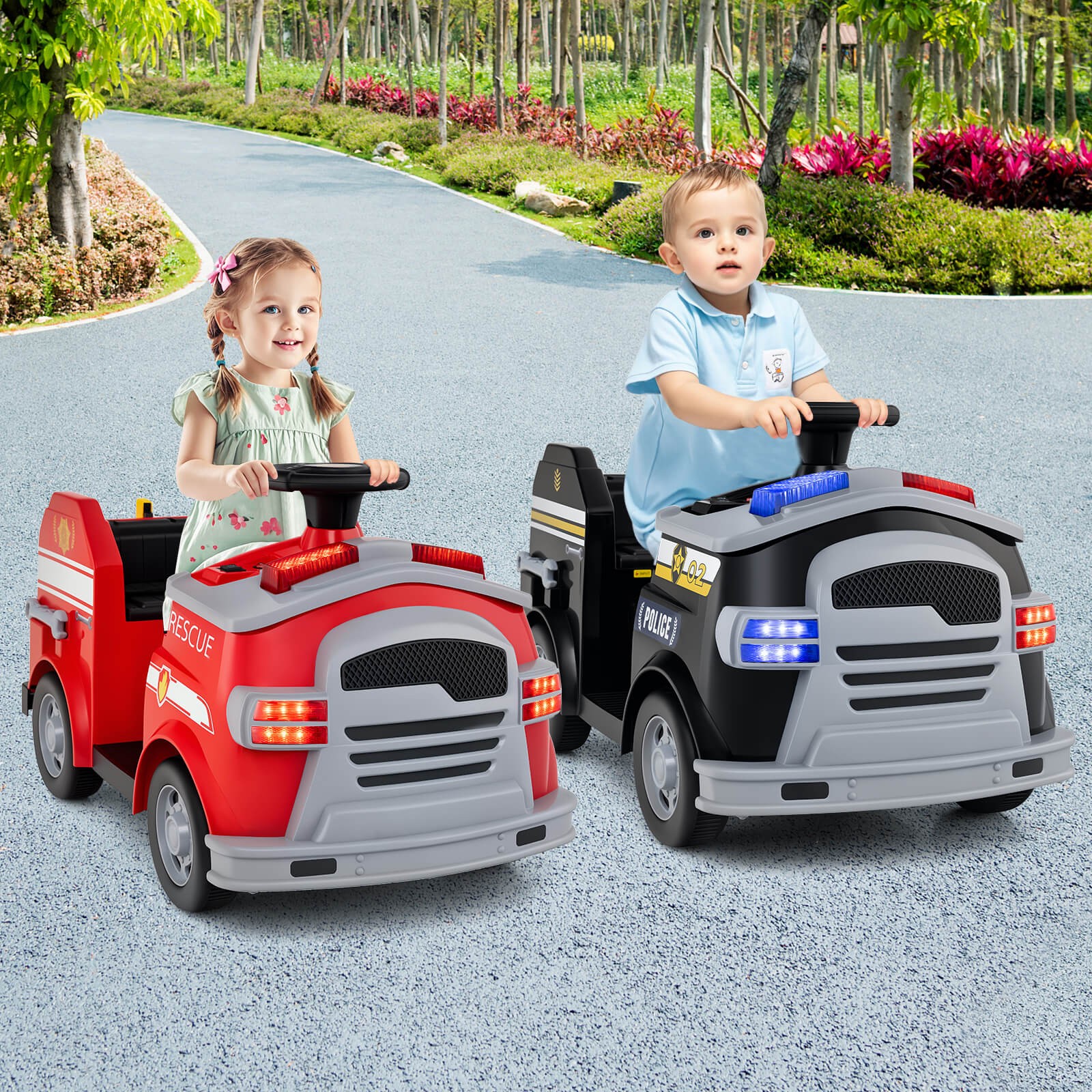 12V Kids Ride on Fire Truck Toddler Fire Toy Car w/ Shovel & Wrench Red