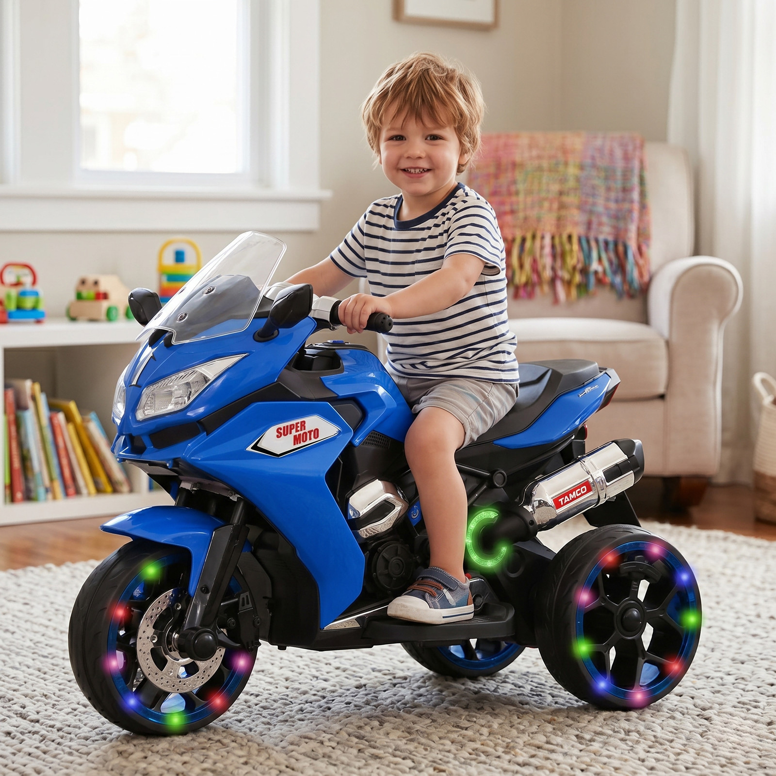 12V Kids Electric Ride On Motorcycle 3 Wheel Light Up Wheels Car Ages 3-8 Toy