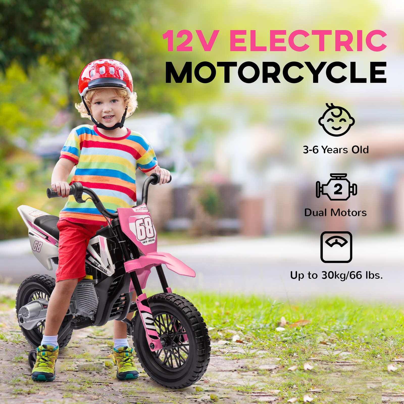 12V Kids Motorcycle W/ Twist Grip Throttle, Rear Suspension, Pink