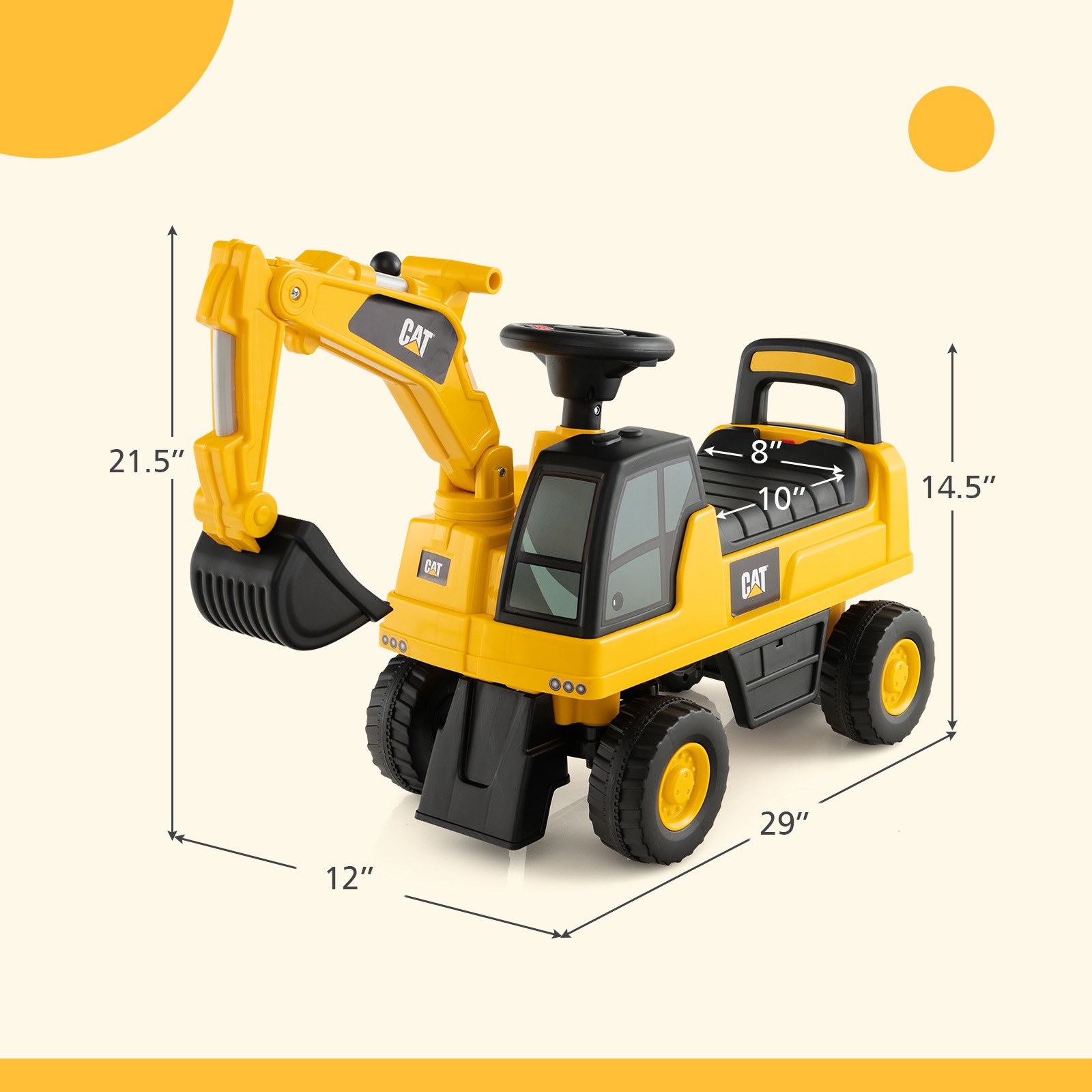 Licensed Caterpillar Kids Rid-On Digger Toy Excavator Under Seat Storage w/Horn