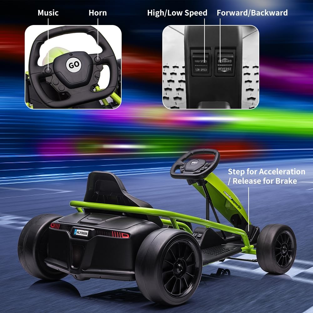 24V Ride on Go Kart for Kids 8MPH High Speed Drifting Circling Car 300W*2 Motors