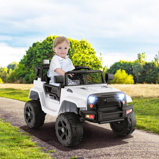 12V Kids Ride On Truck w/ Remote Control & LED Headlights – White