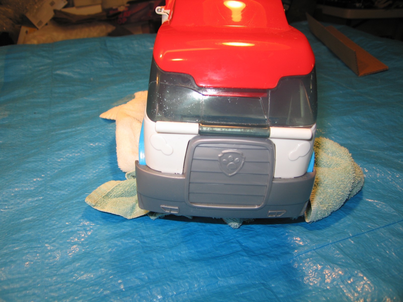 Paw Patrol W/ damage windshield plus 2 more. Tonka. Lot of three toy trucks.