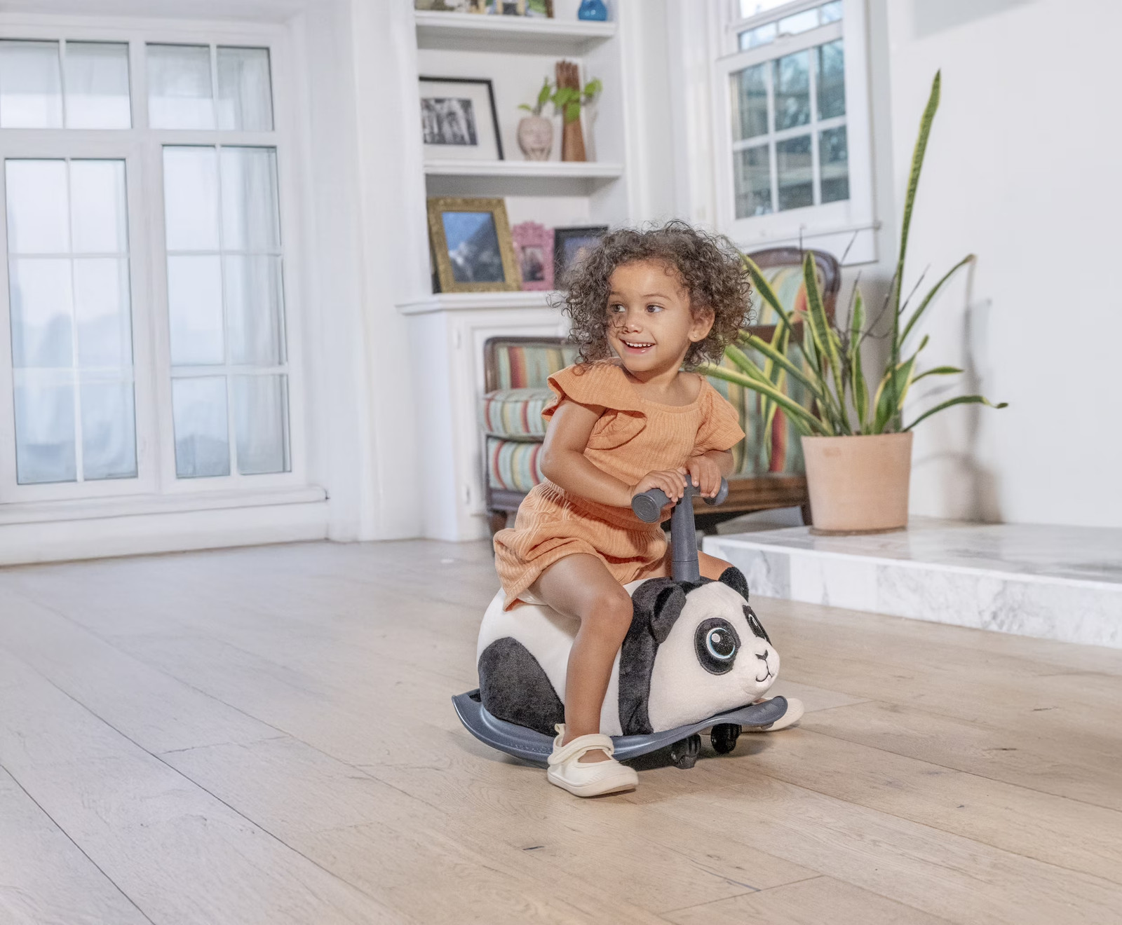 Kids Ride On Toy 2-in-1 Panda Bear Soft Plush Toddler Rocker Anti-Slip Footplate