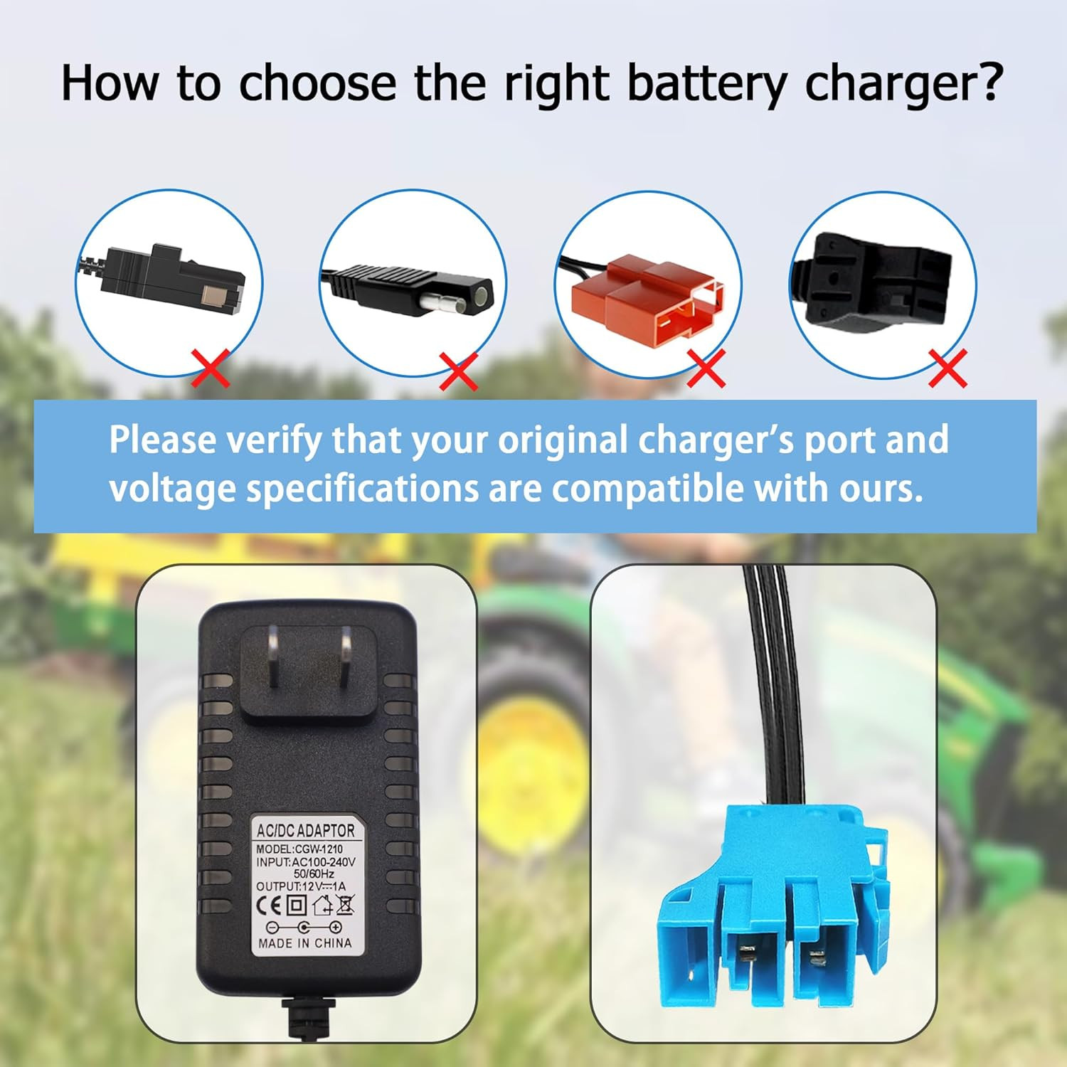 12V Charger for Peg Perego John Deere Tractor Battery, 12 Volt Battery Charger