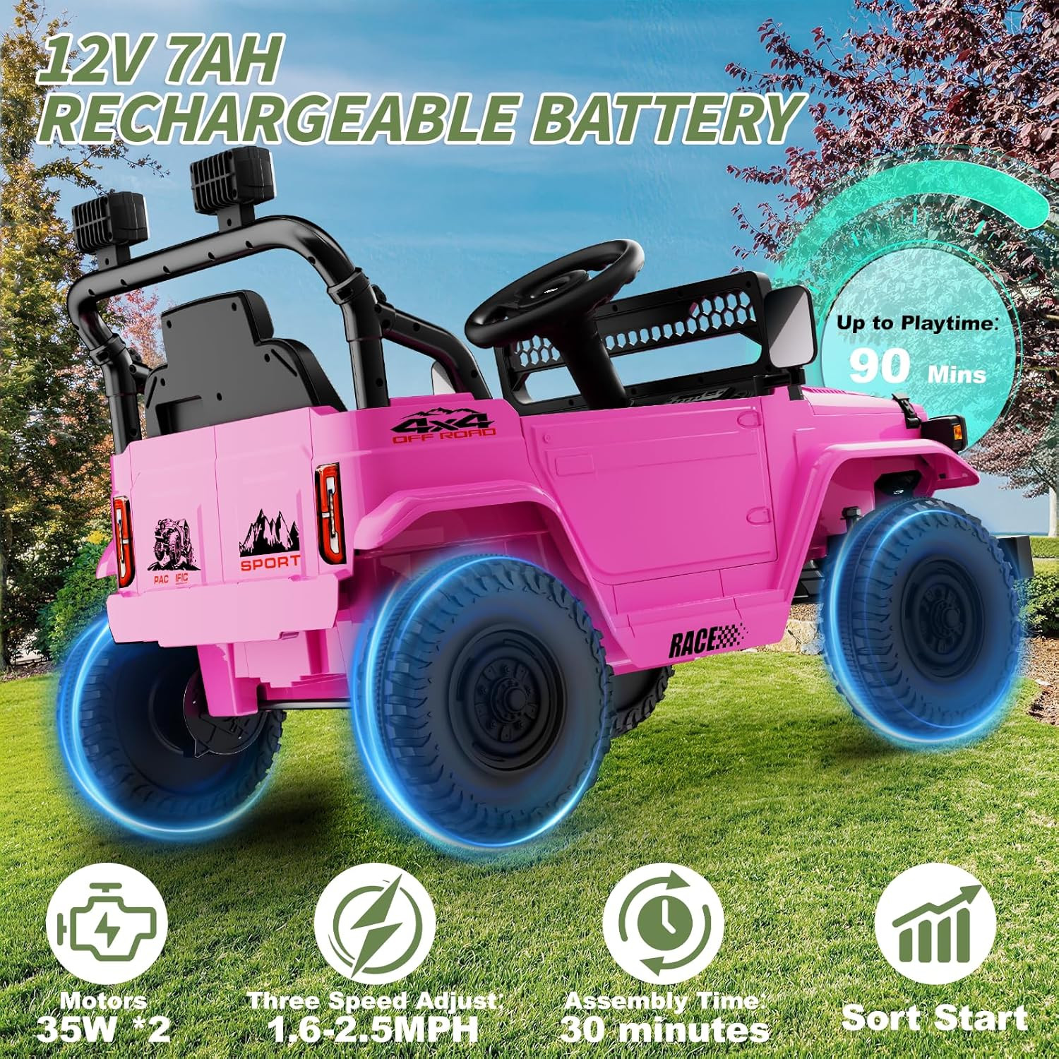 12V 7Ah Ride on Car with Remote Control for Girls,3 Speeds,Outdoor Electric Car