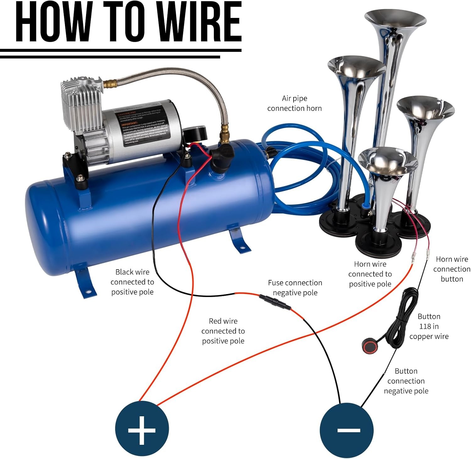 180db Train Horn Kit with 150 PSI Air Tank, Four Trumpet Air horns for Truck,