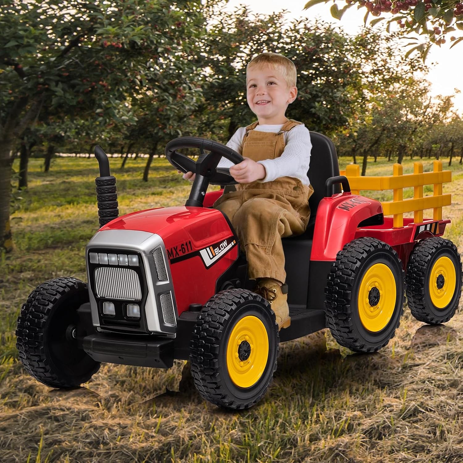 Battery‑Powered 12V Kids Tractor w/ Remote,25/35W Motor, LED, Educational Audio
