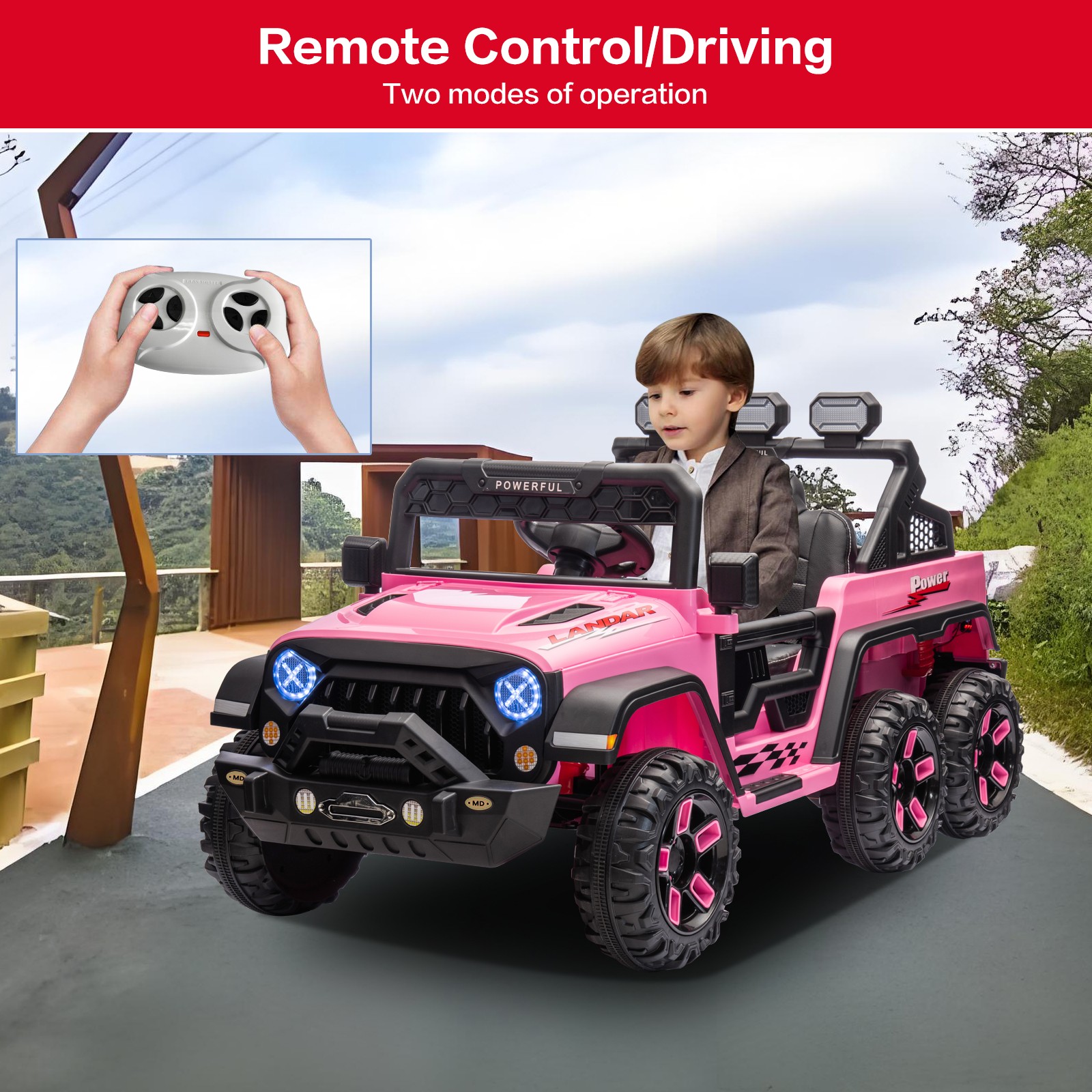12V Kids Ride On Car Electric Truck w/ Remote Control DIY Stickers 6 Wheels Toy