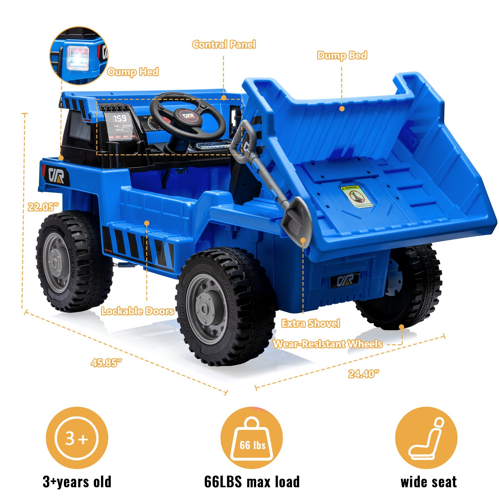 12V Ride On Dump Truck Toy Kids Electric Cars for Kids with Music Player