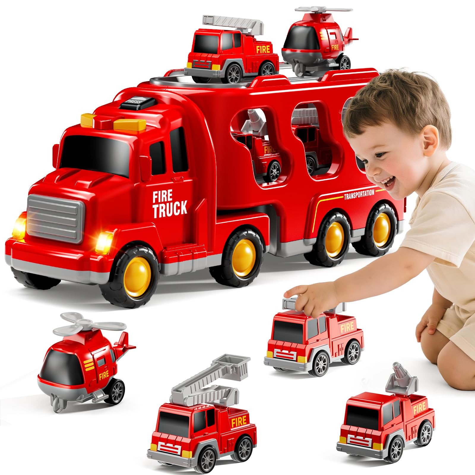 KIZONLY Fire Truck Toys for Toddler 1-3 3-5, 5-in-1 12.9 x 3.9 x 5.3 inches