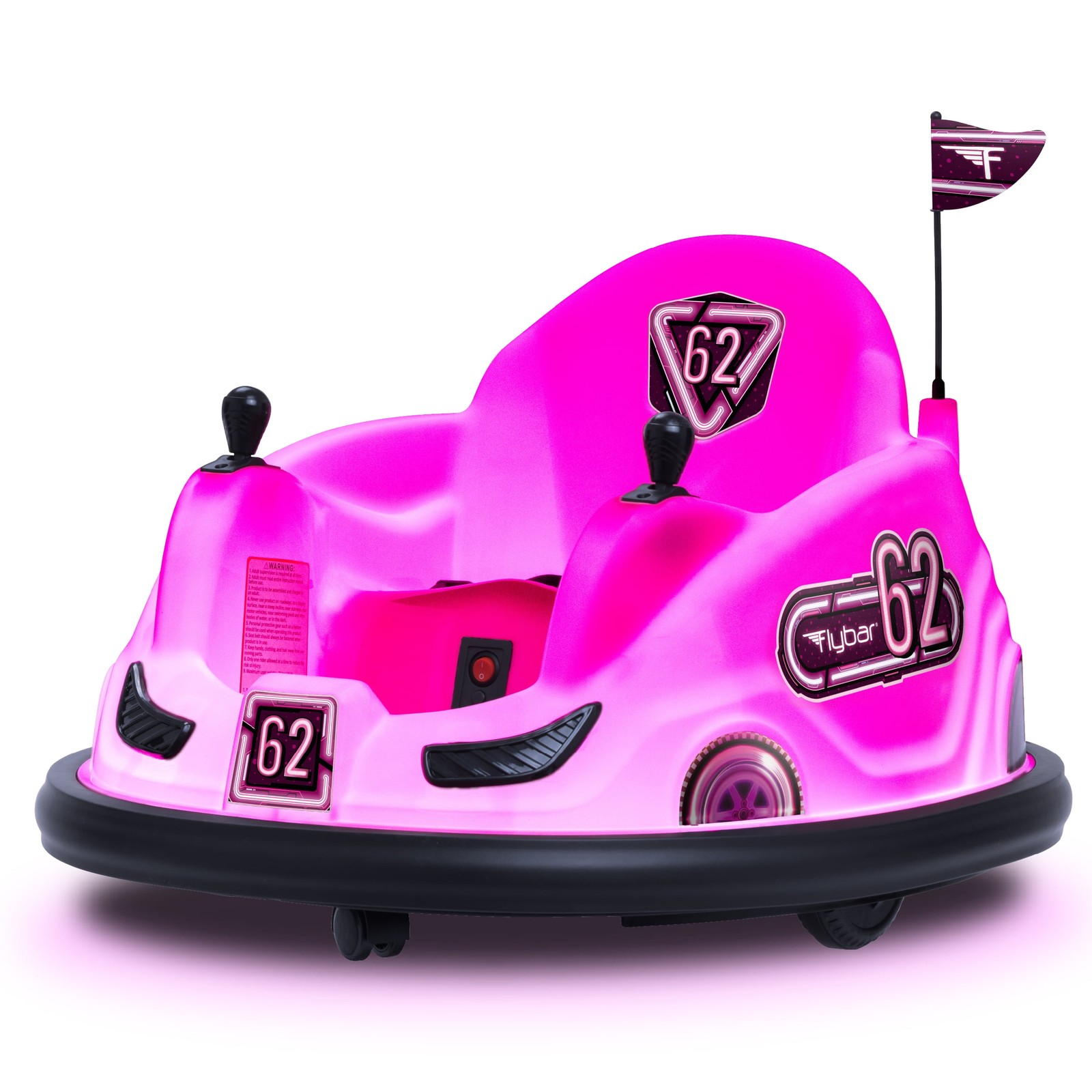 Pink Glow 6V Bumper Car Battery Powered Ride on for Children by Ages 1.5+ 66Lbs