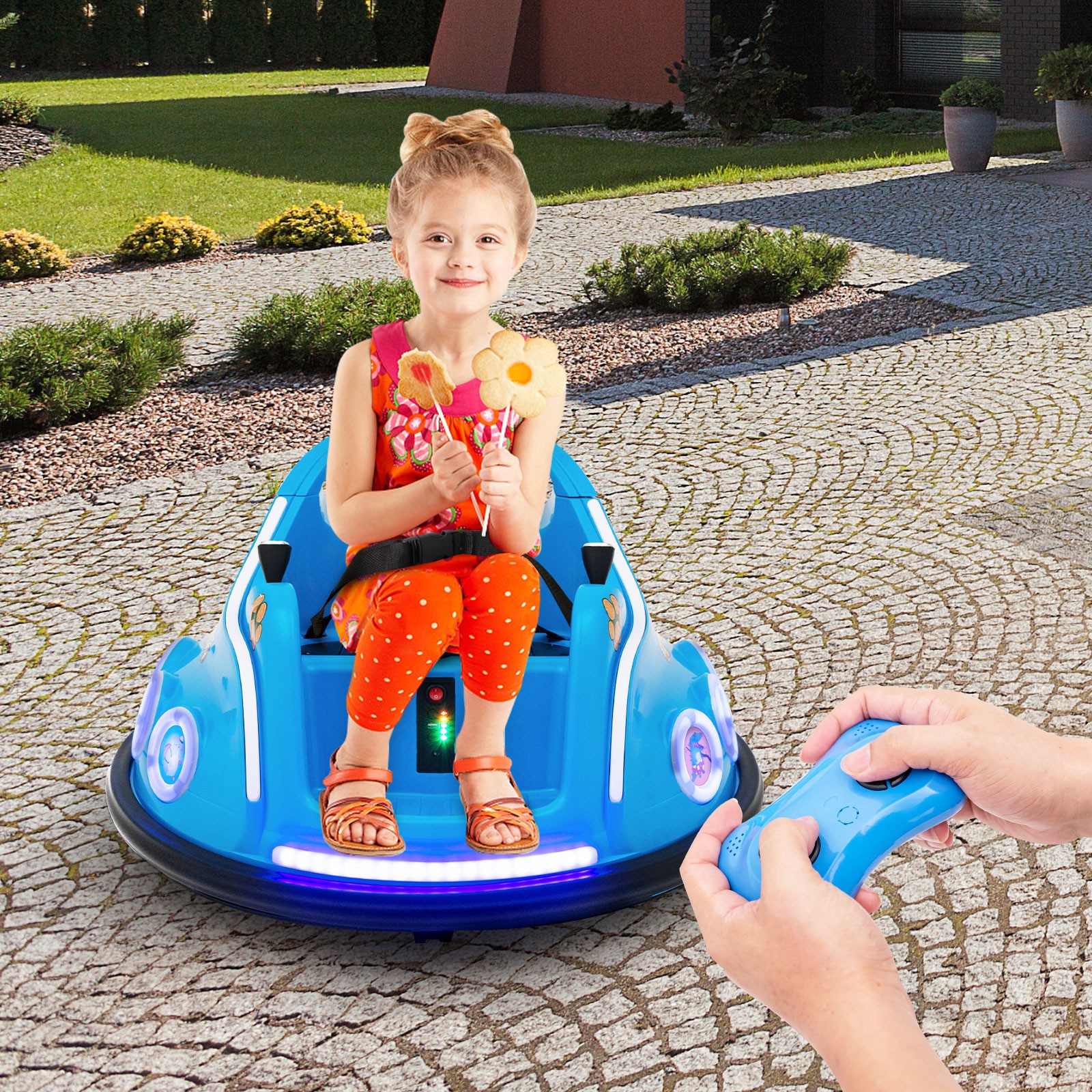 Kids 12V Ride on Bumper Car Remote Control w/ Flashing LED Light & Music Navy