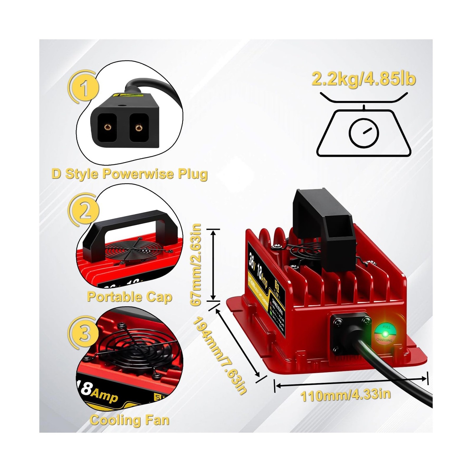36V 18AMP Volt Golf Cart Charger, EZGO TXT Lithium Golf Cart Battery Charger