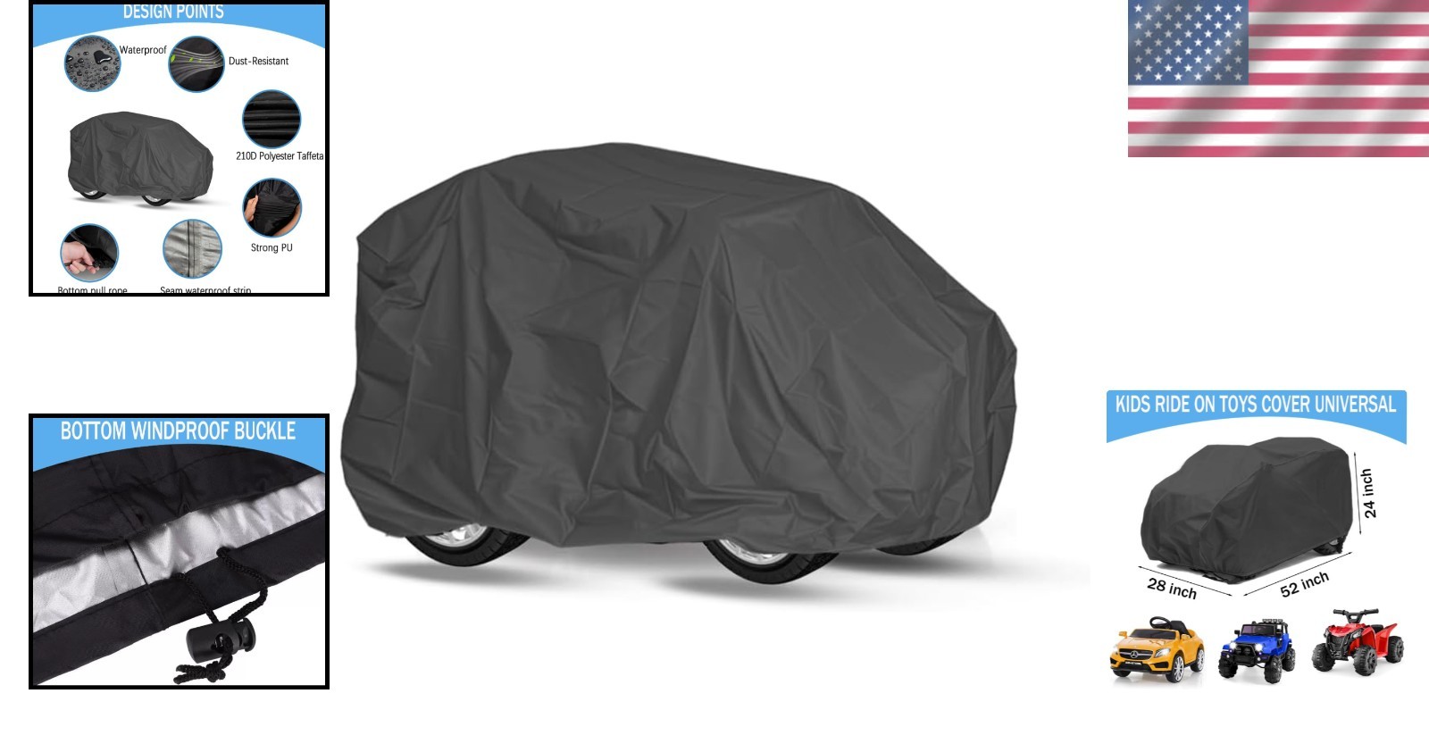 Adjustable Waterproof Car Cover for Kids Ride-On Toys – Windproof & Protective