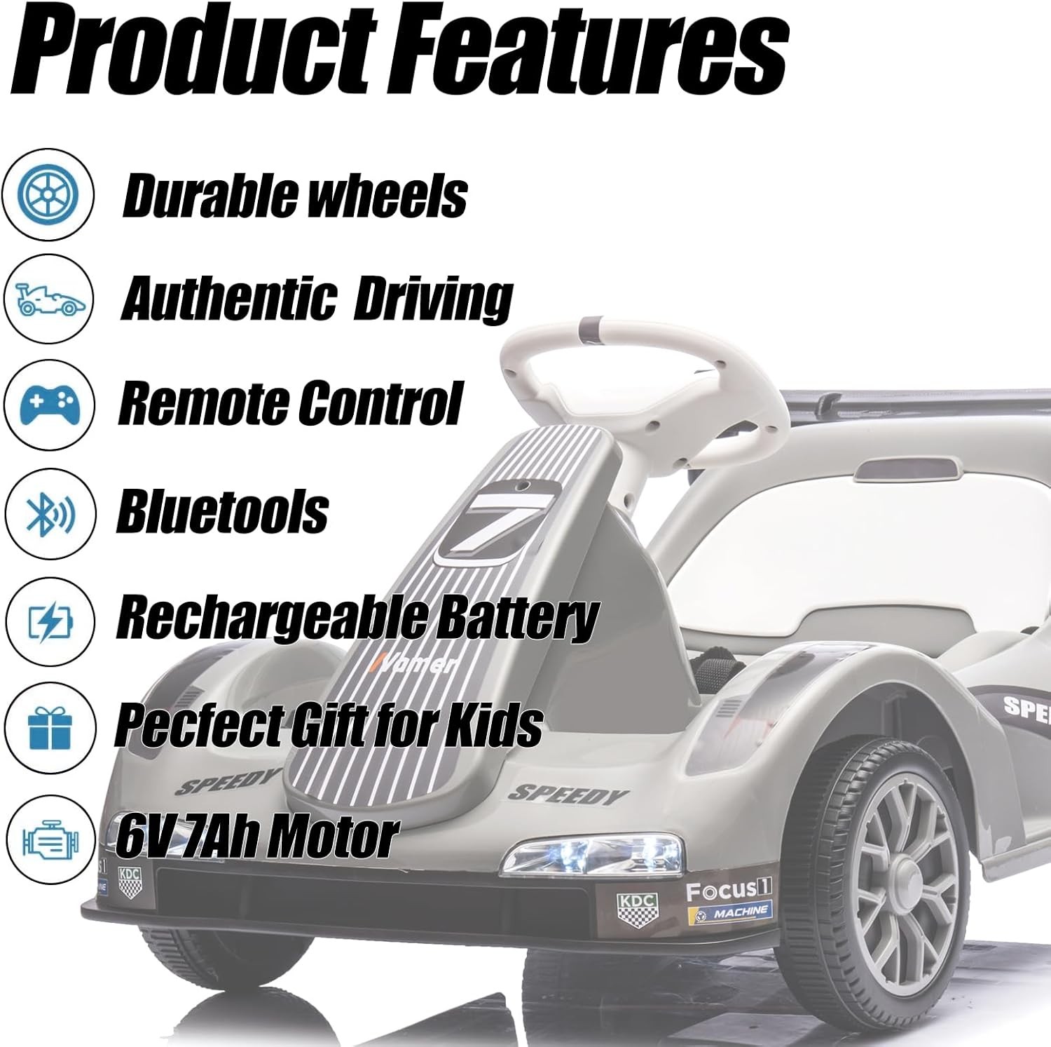 6v Electric Racer Go Kart for Kids with 2.4g Remote Control Ride on Toy for Kids