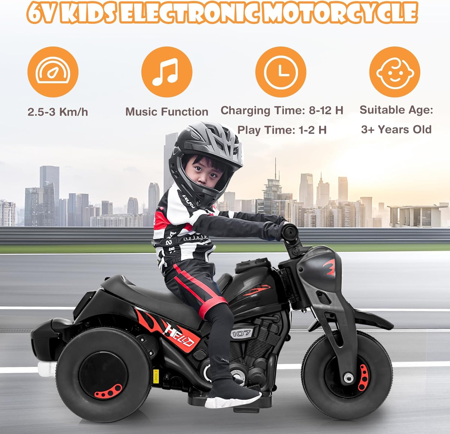 Kids Motorcycle, 6V Electric Ride on Car with Automatic Bubble Function, Foot Pe