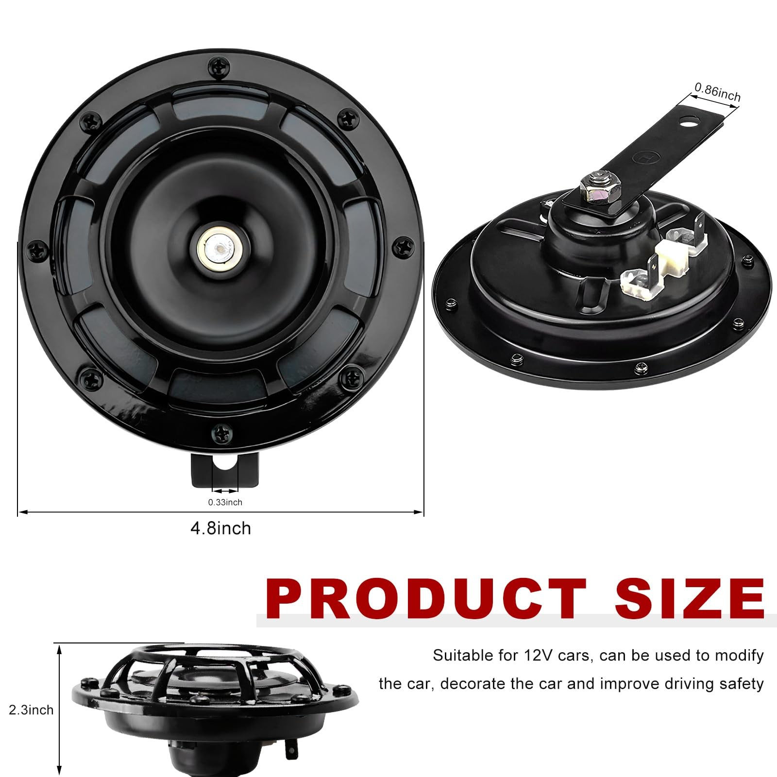 2 PCS Super Tone Car Horn Kit 12V High Tone and Low Tone Twin Horn Kit with P…