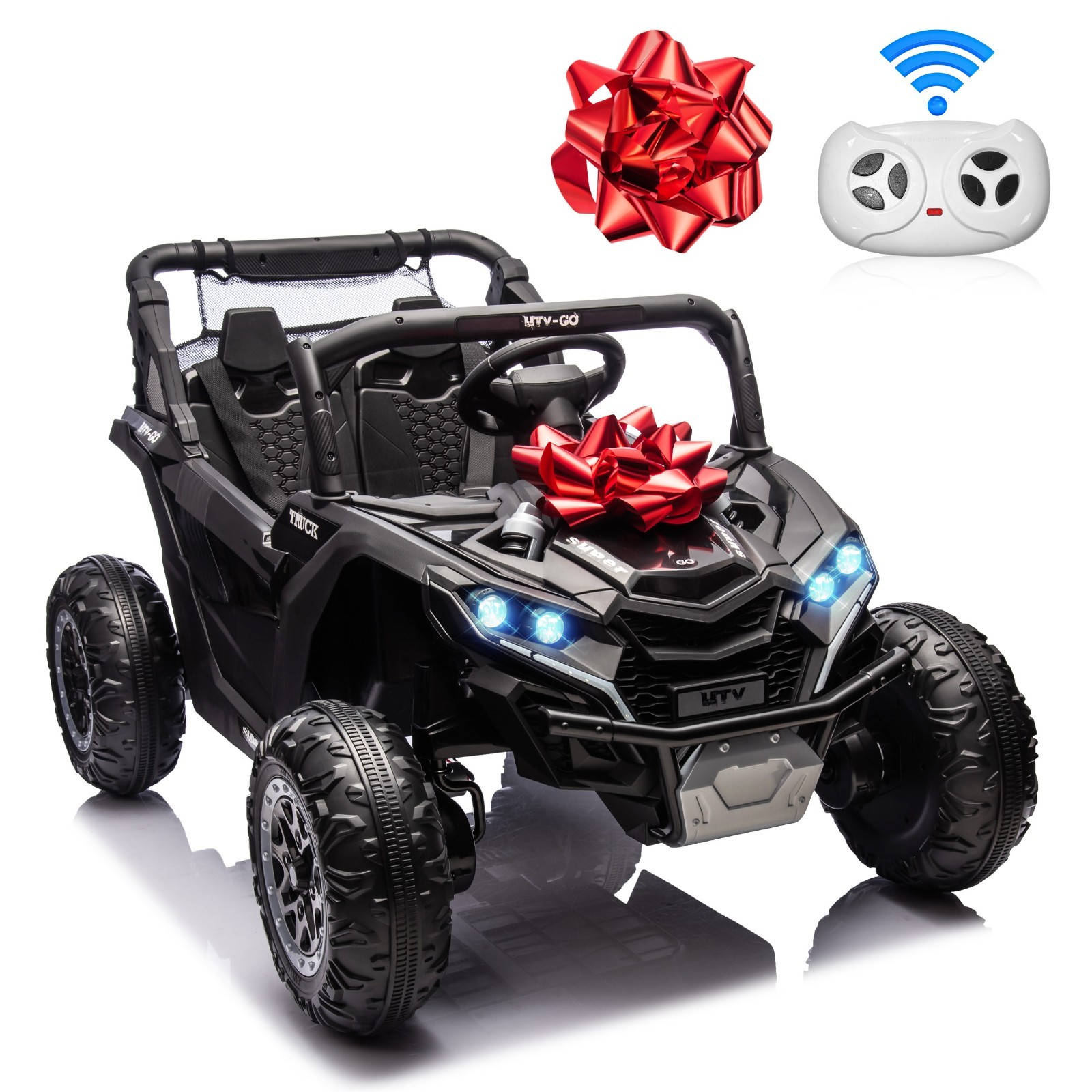 24V 2-Seat Kids UTV Parent Remote Slow Start Suspension Bluetooth USB LED Black