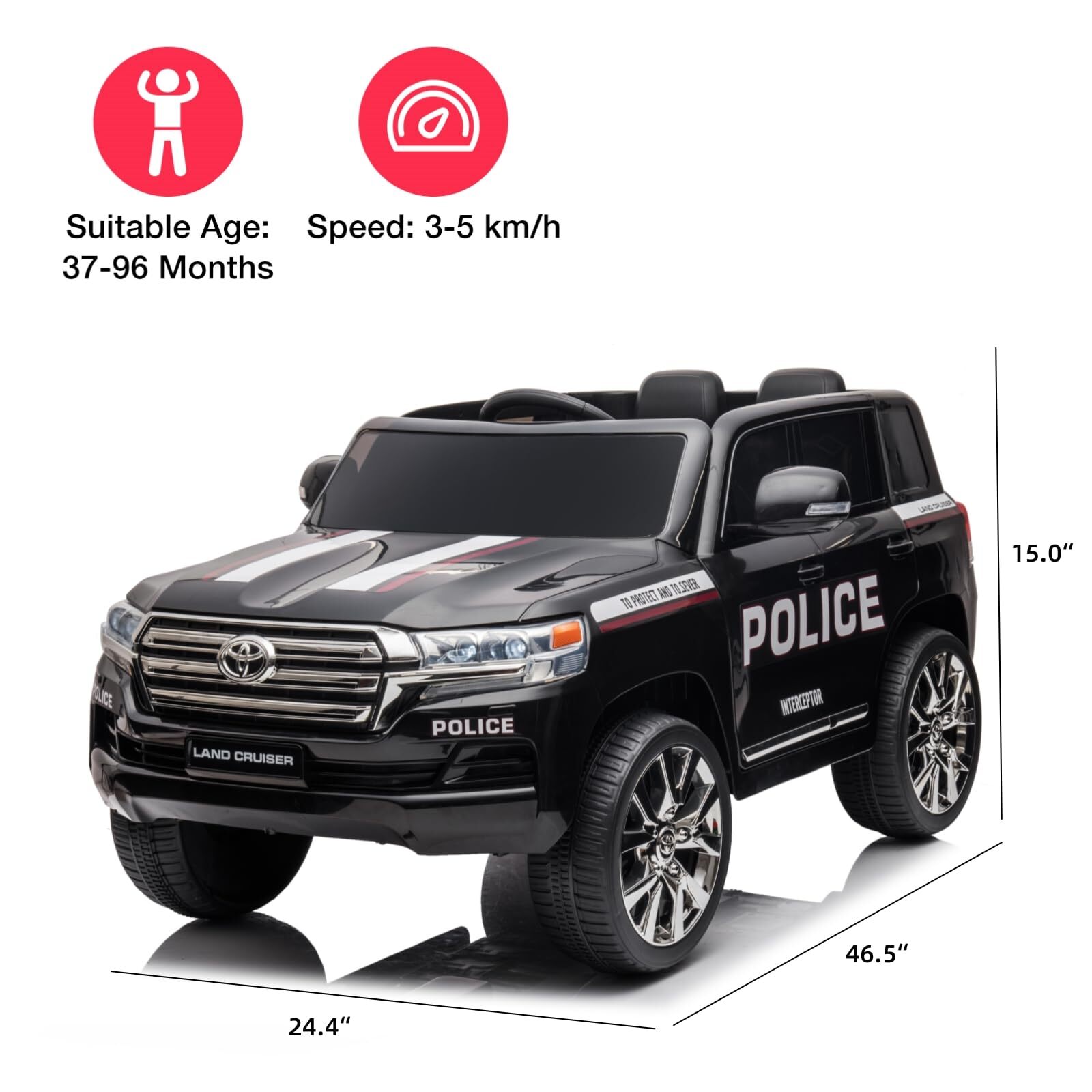 12V Battery Kids Electric Ride on Police Car W/ Remote Control LED Lights Music