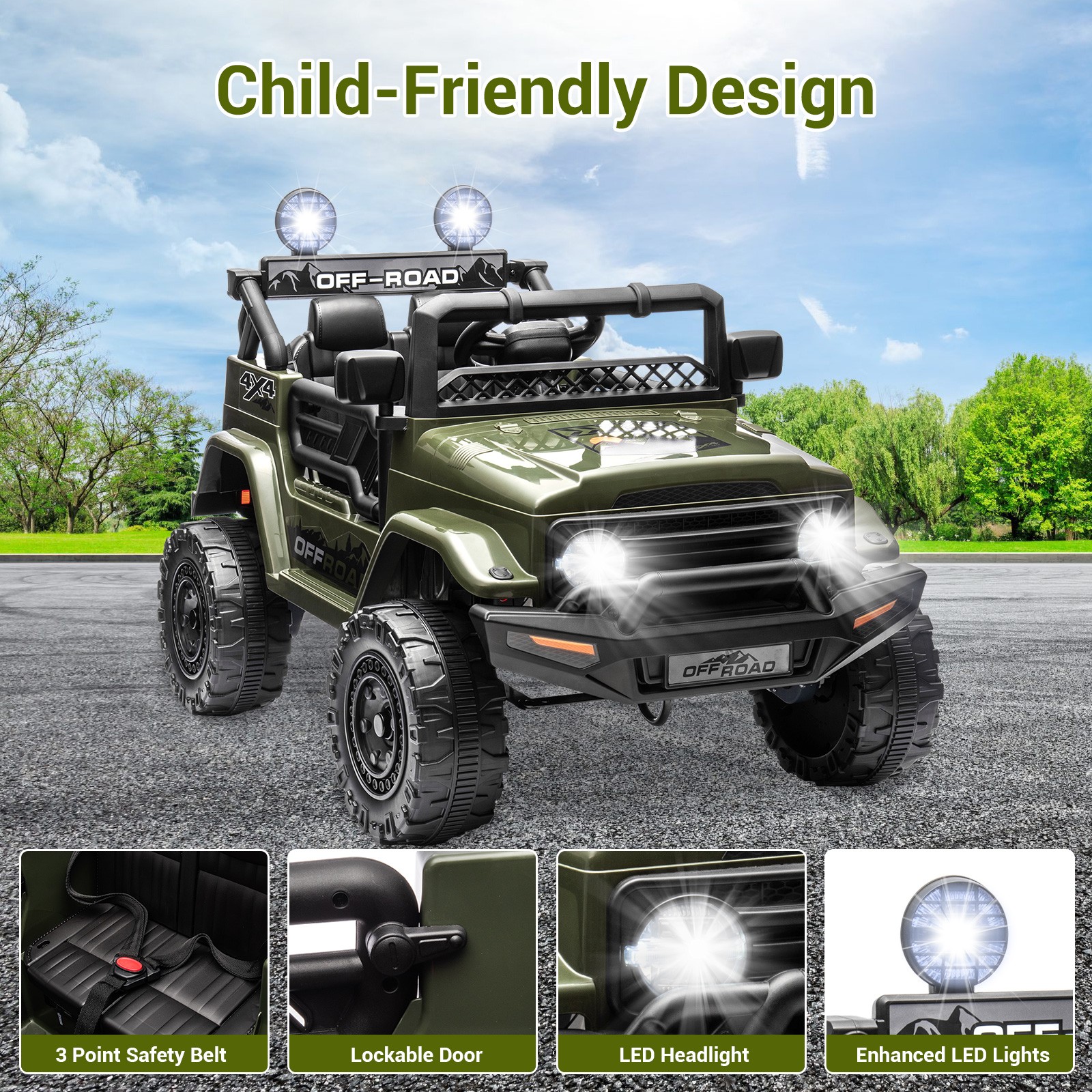 12V Electric Kids Ride On Car Power Wheels Jeep 2 Seater Music Fashion w/ Remote