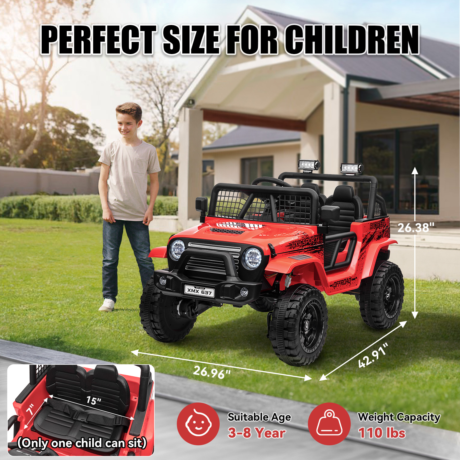 24V Ride on Jeep Car w/ Remote Control 4WD Switchable Kids Electric Car for Kid