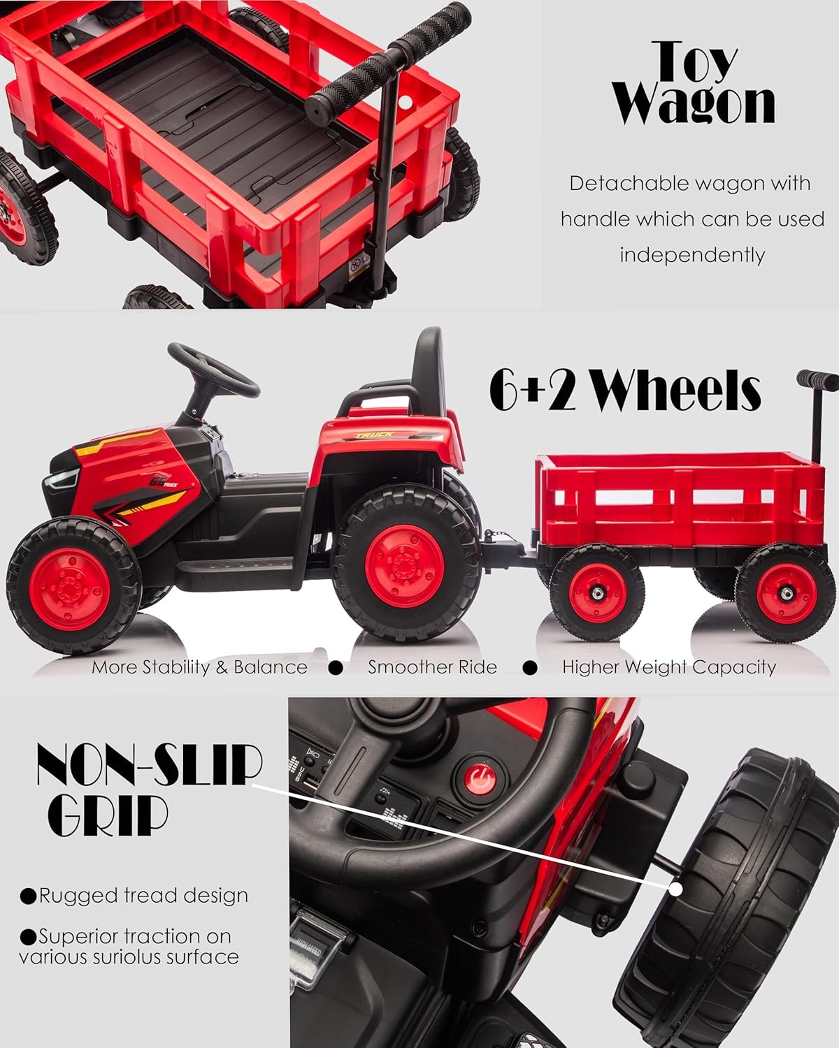 Toddlers Ride on Electric Tractor w/ Detachable Trailer 12V Kid Vehicle Ages 3–8