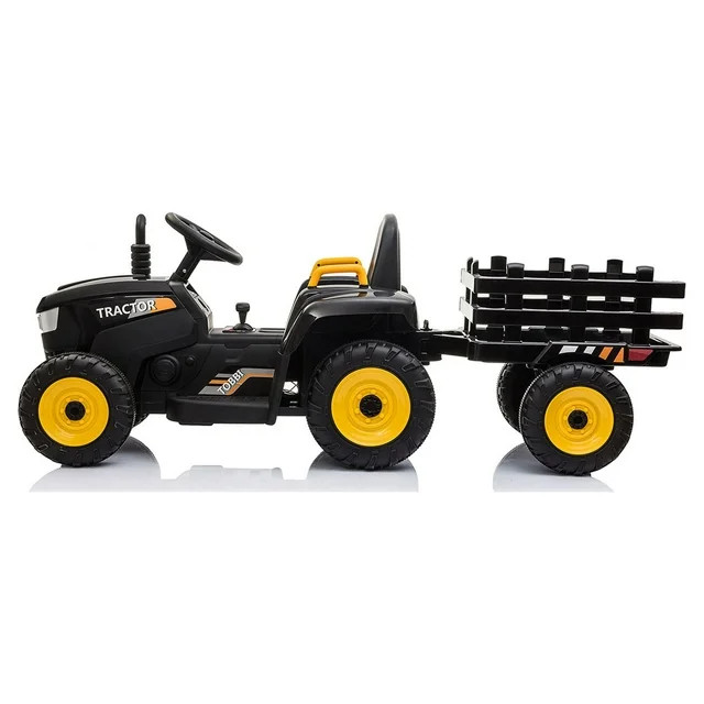 TOBBI 12V Battery-Powered Toy Tractor Ride On Toy with Trailer 35W Dual Motor