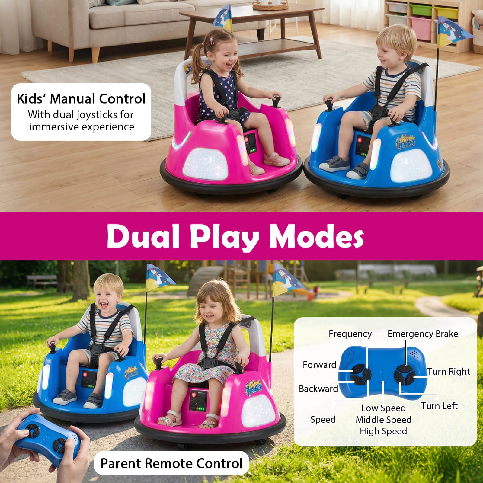12V Kids Bumper Car360° Spin & Remote.Battery-Poweredfor 1.5-6 ages.Pink