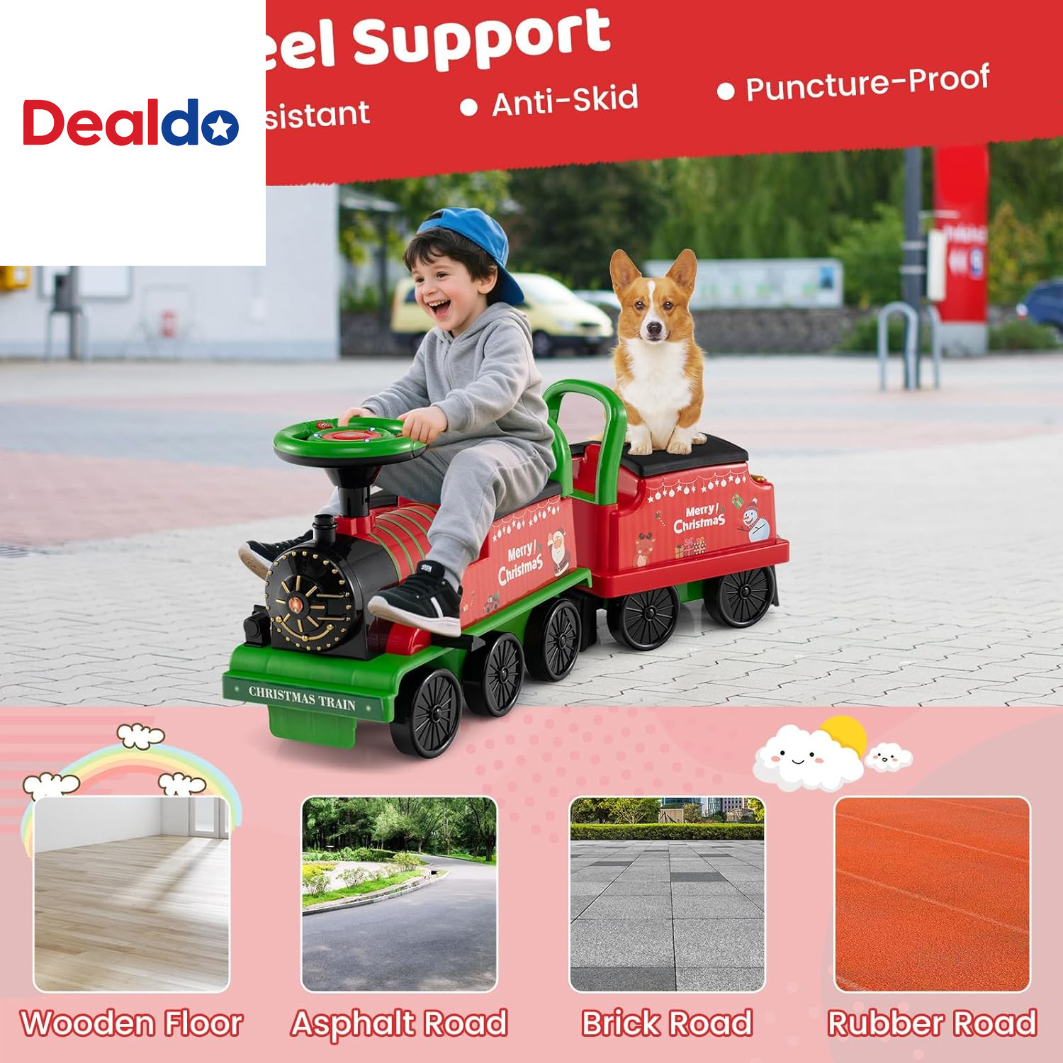 2-Seater Ride on Train with Carriage, 6V Ride on Toy W/Under-Seat Storage, Footr