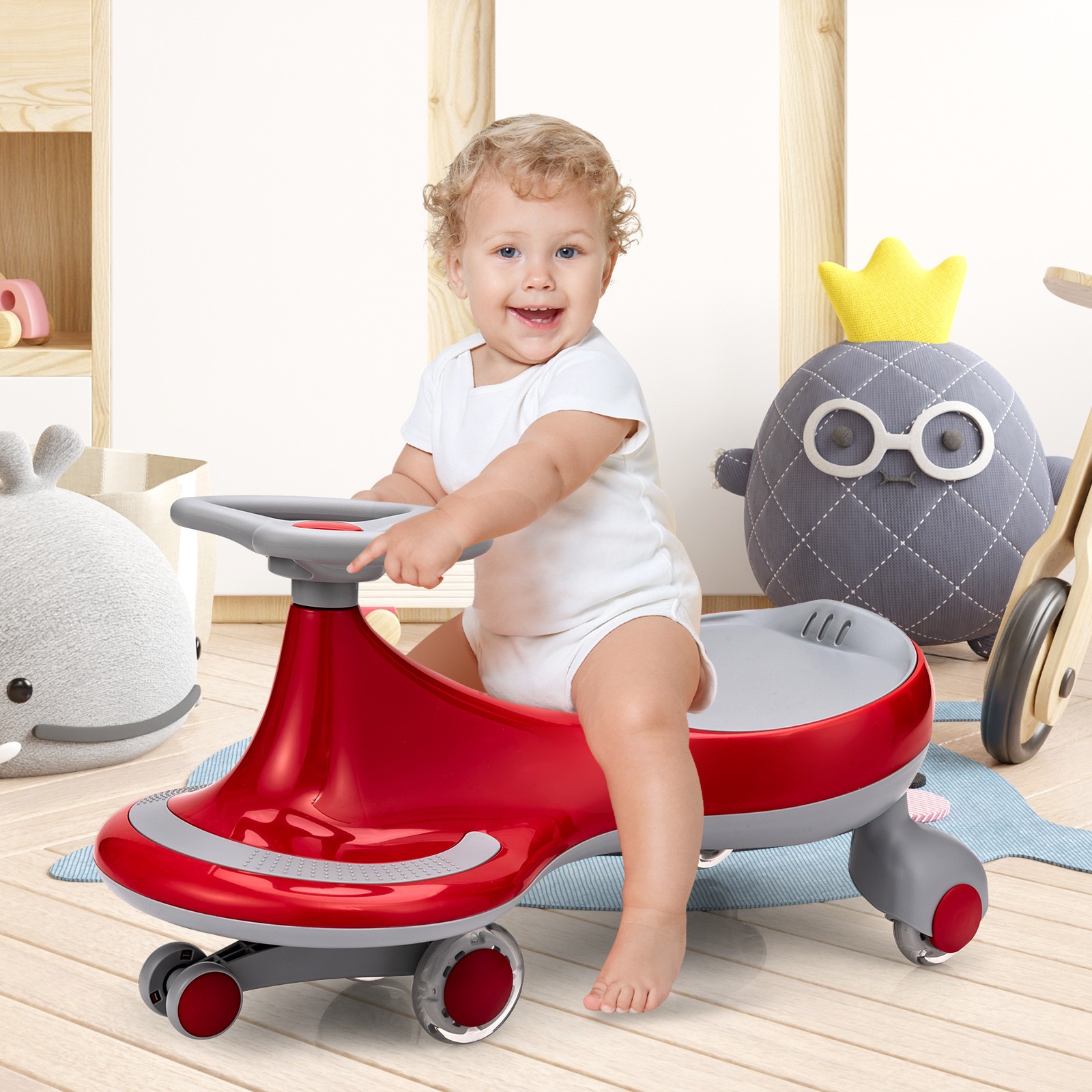 Wiggle Car Ride-on Toy w/ Flashing Wheels for Toddlers & Kids Red