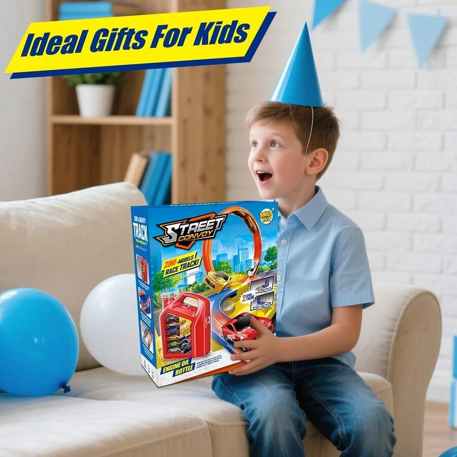 Kids Car Racing Track Set Ages 3-7 Loop Ramp 4 Crash Zones