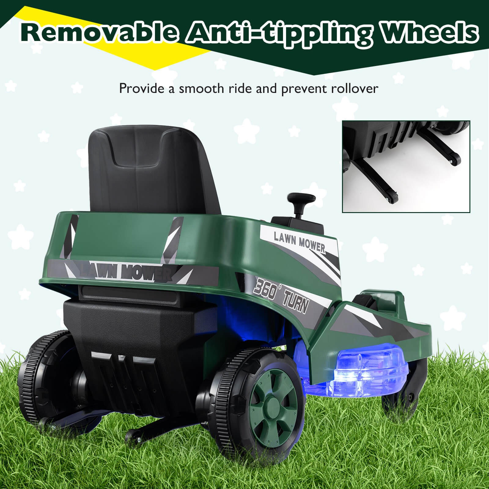 12V Ride on Lawn Mower w/Dual Control Sticks LED Lights Twist Turn for Aged 3-8