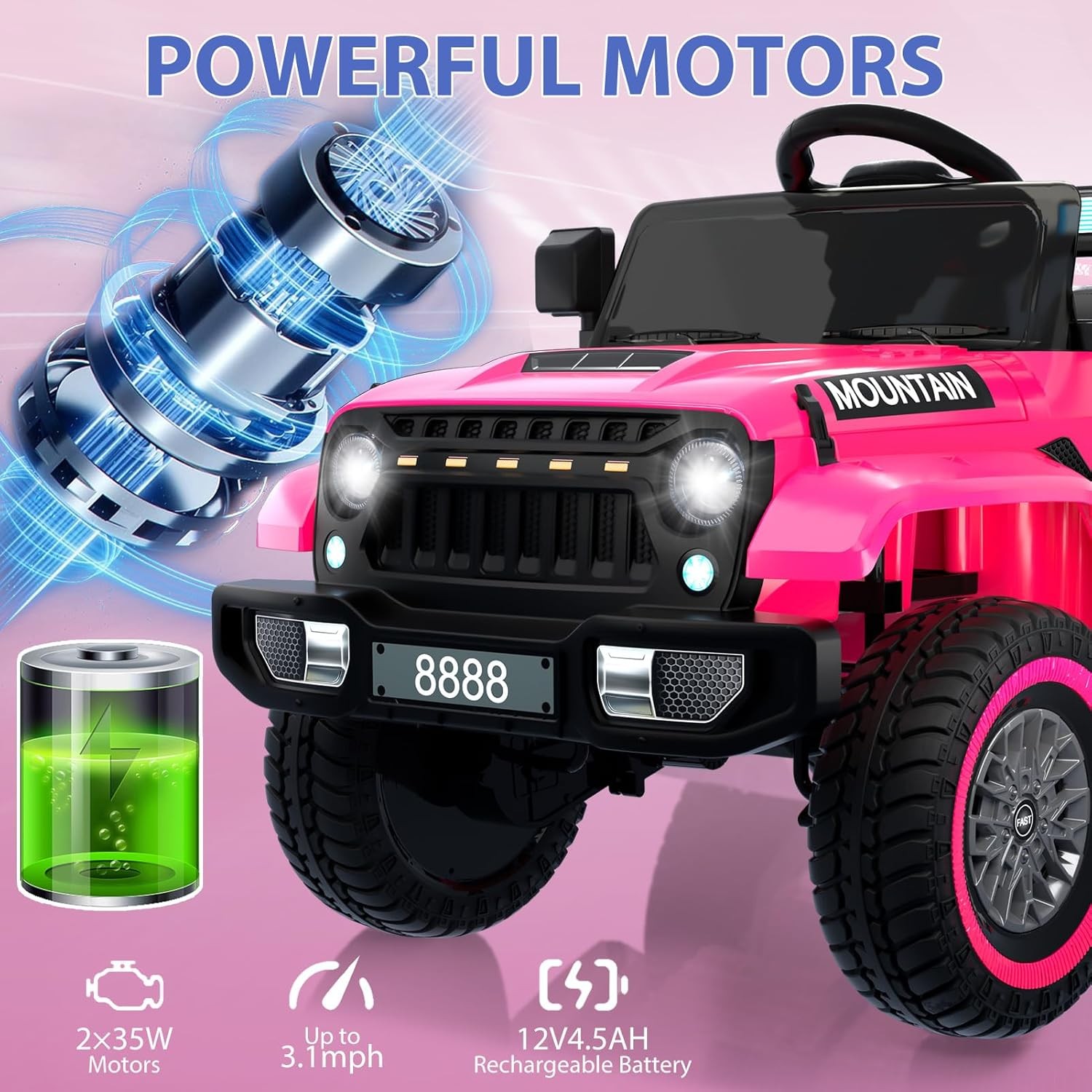 12V Kids Electric Ride-On Truck Car – 3 Speed, MP3, LED Lights, 66 lb Capacity