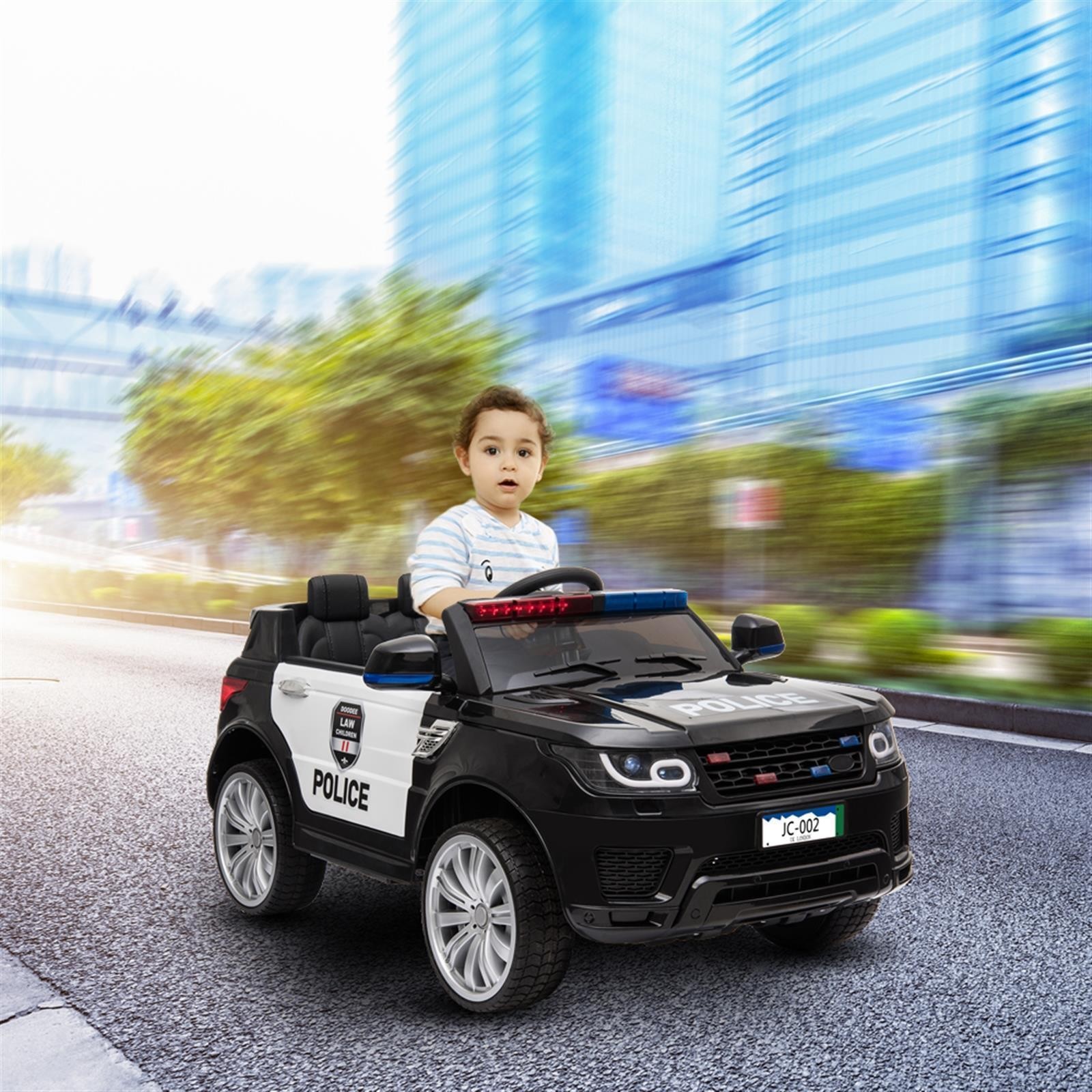 Electric Police Car Kids Ride On SUV Toy RC w/ Remote LED Light for 3 to 8 Ages