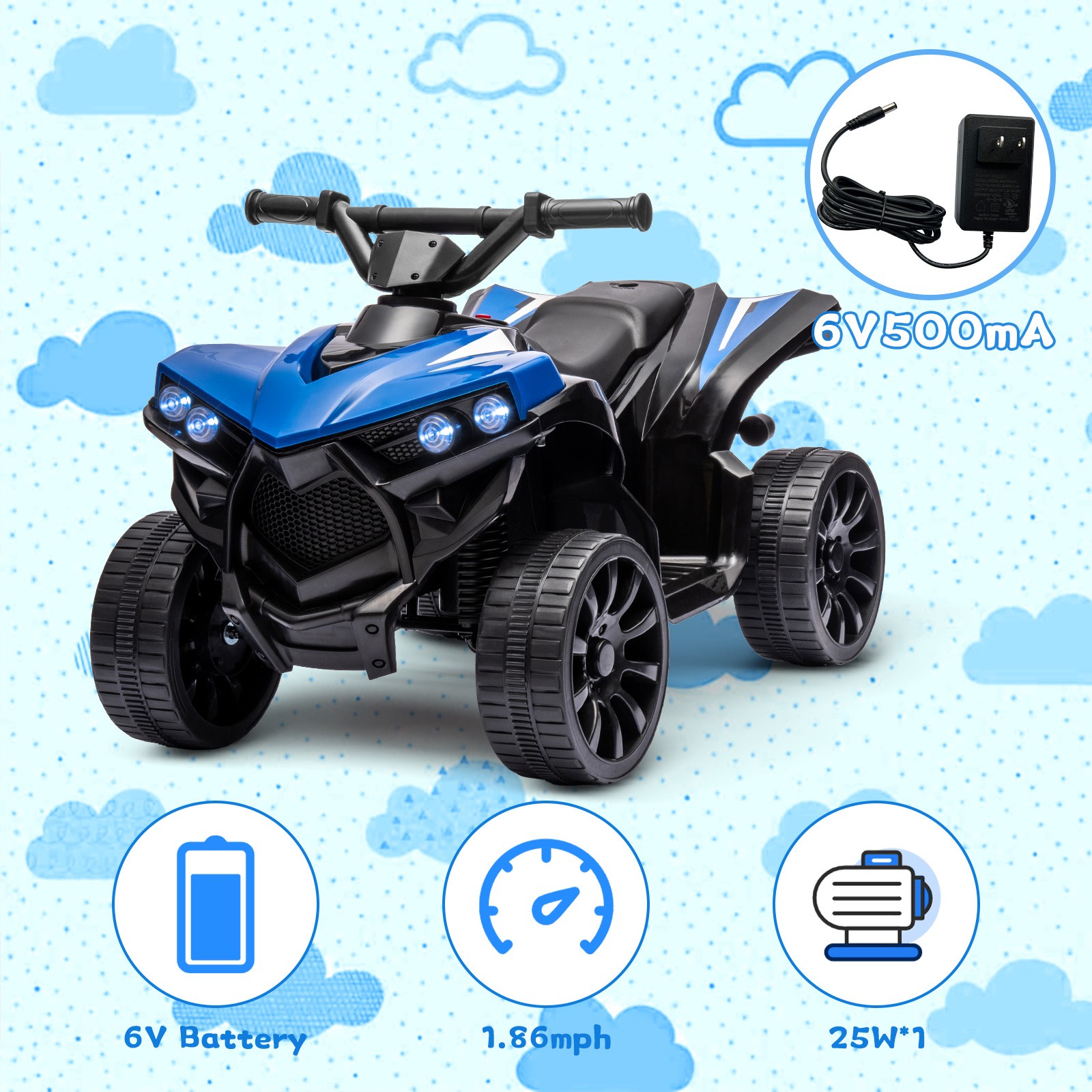 6V Kids Ride On Toy ATV Quad Electric 4-Wheeler Car 1.8MPH Power Battery Powered