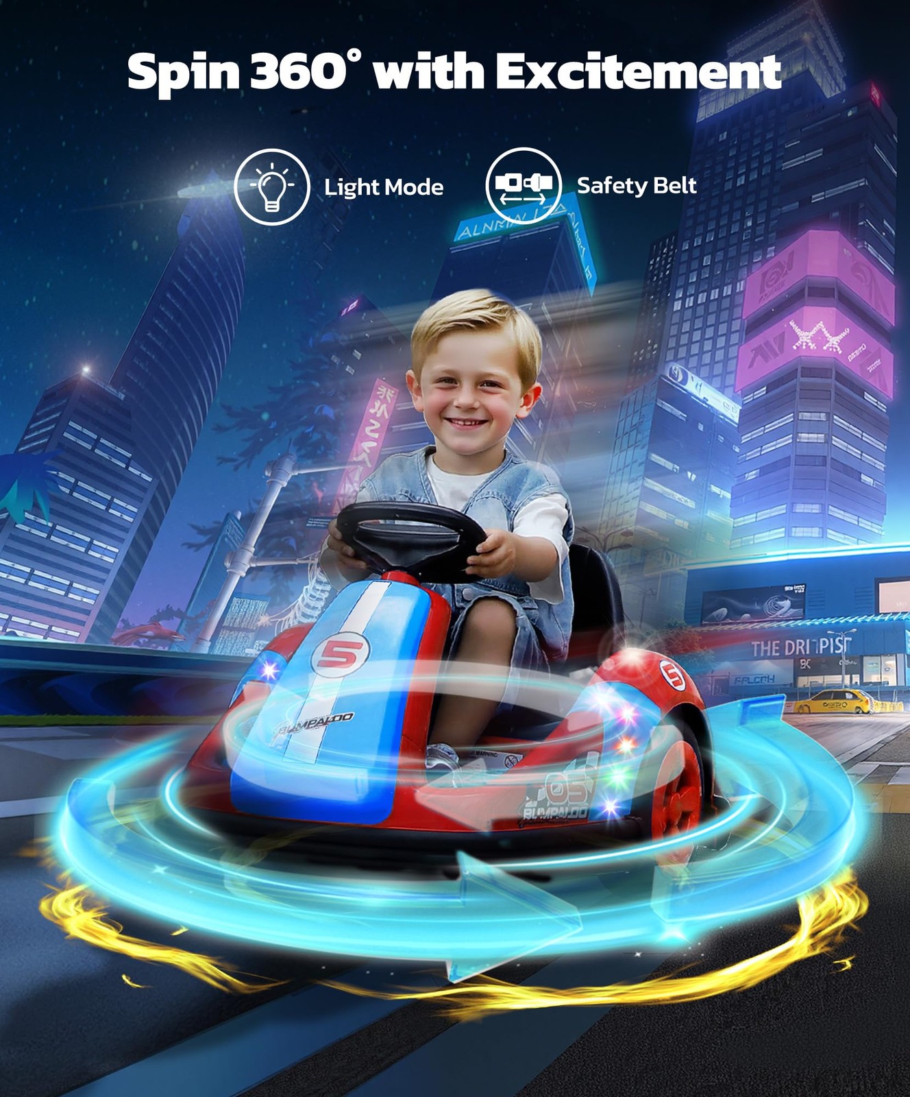 ELEMARA Bumper Cars for Kids with Big Wheels, 2.2 Mph, 12v Electric Ride On Toys
