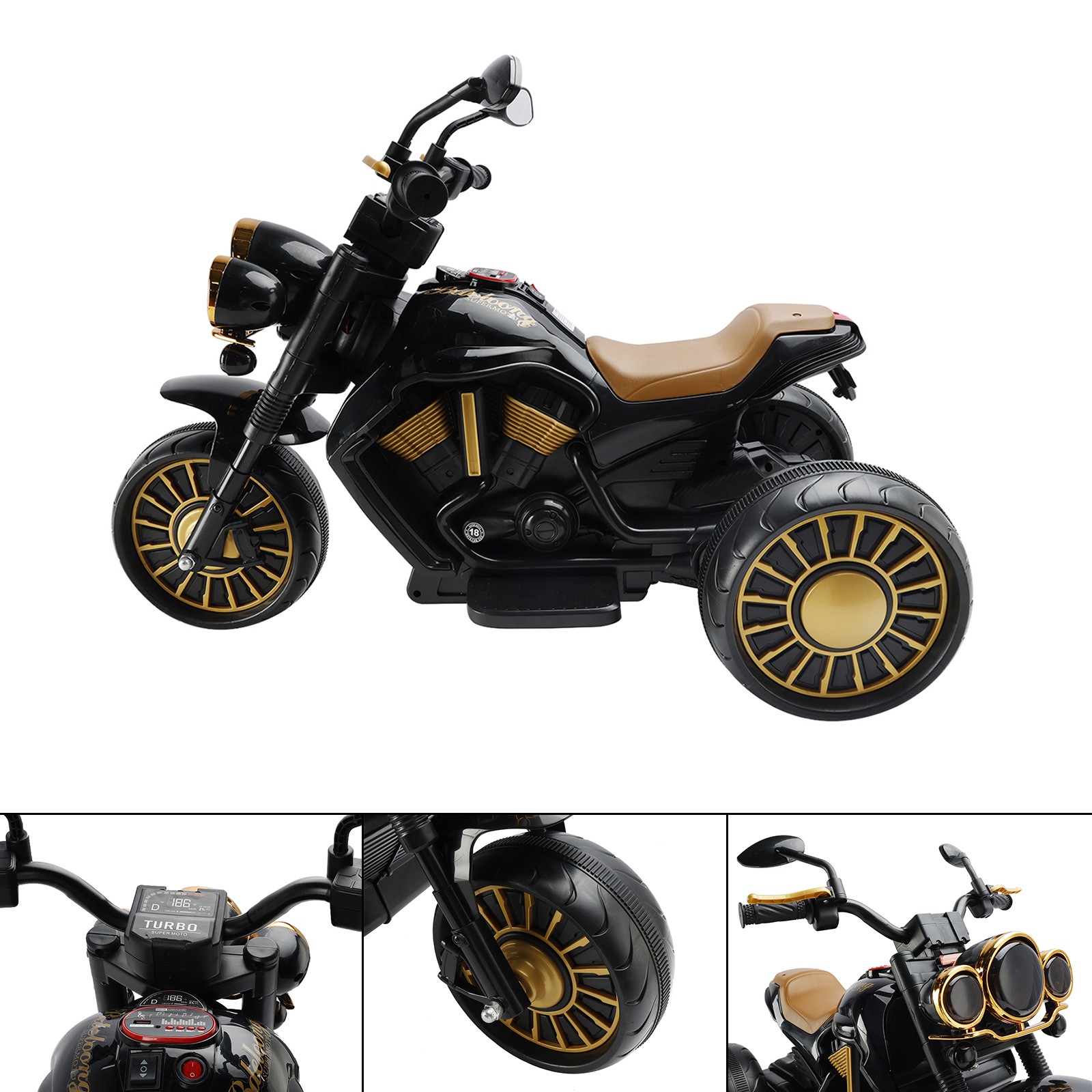 3 Wheel Kids Ride On Motorcycle Electric Dual Drive Toy Car W/ LED Light Black
