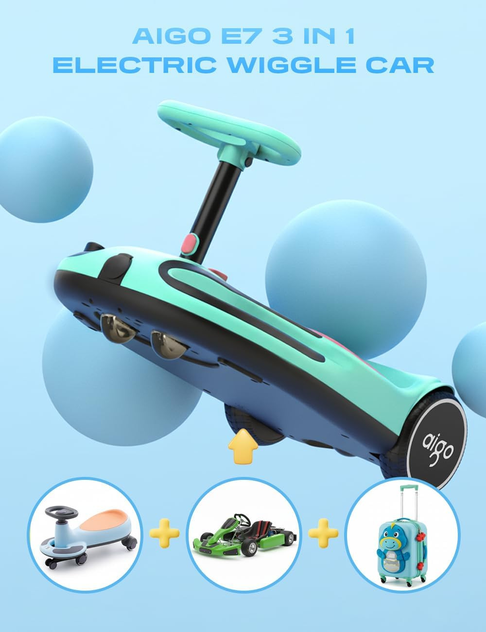 Electric Wiggle Car – 21.6V Electric Car for Kids with Pedal and Pull Handle, 3