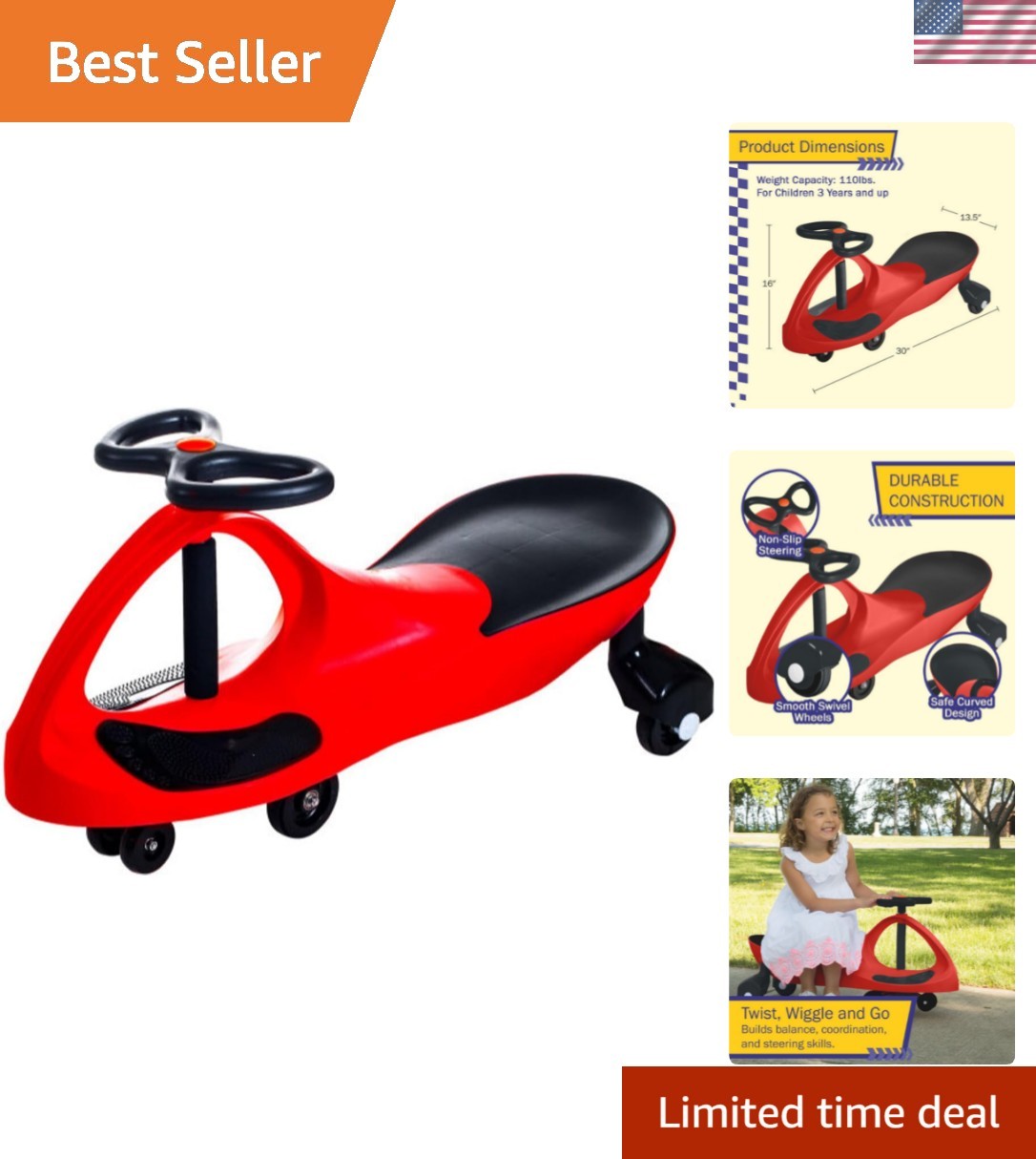Wiggle Car – Ride on Toy for Ages 3 and Up – Toddler Ride on Toys with no Bat…