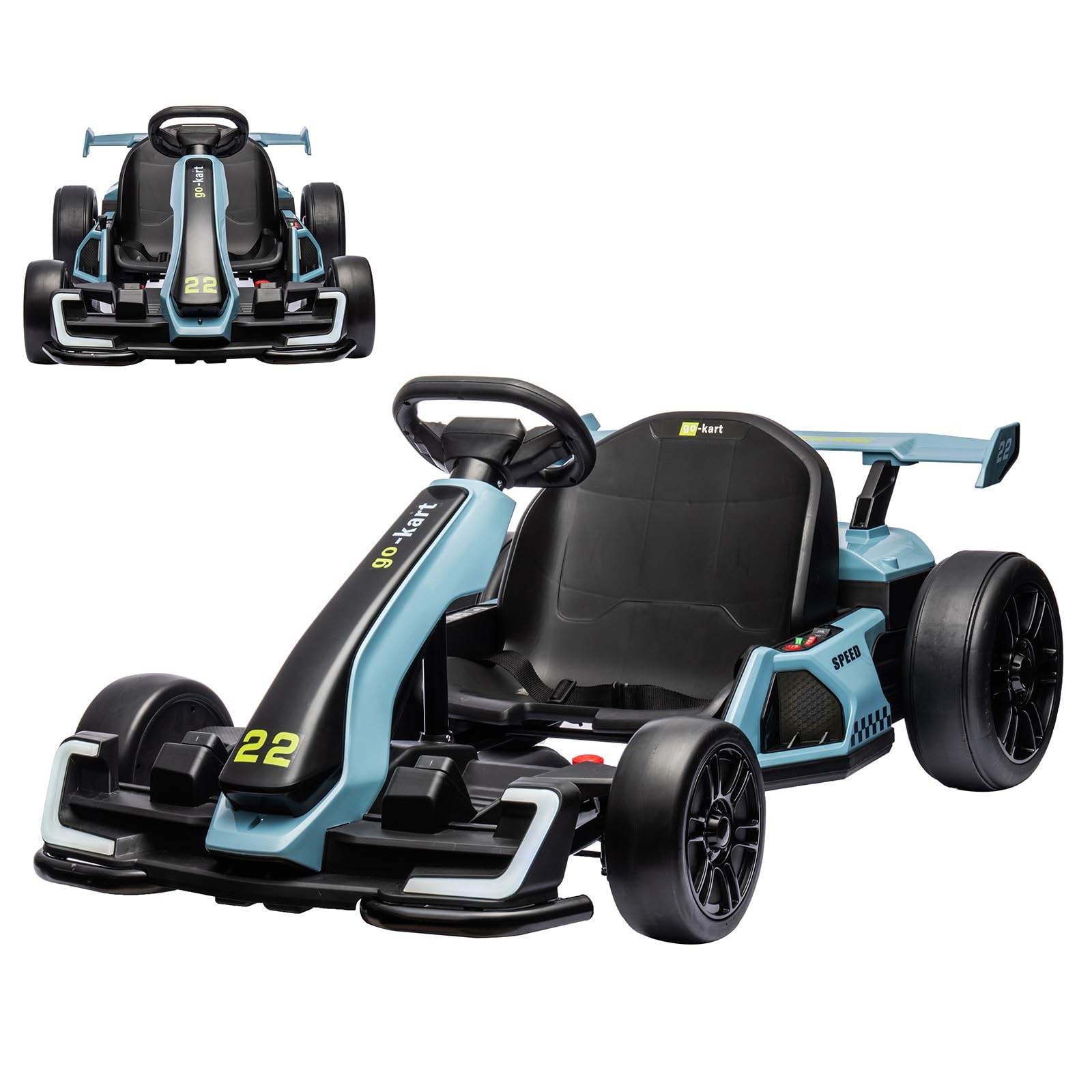 24V Electric Go Kart for Kids Ages 6-15,2x150W Motors,8MPH Drift Kart Seat Belt