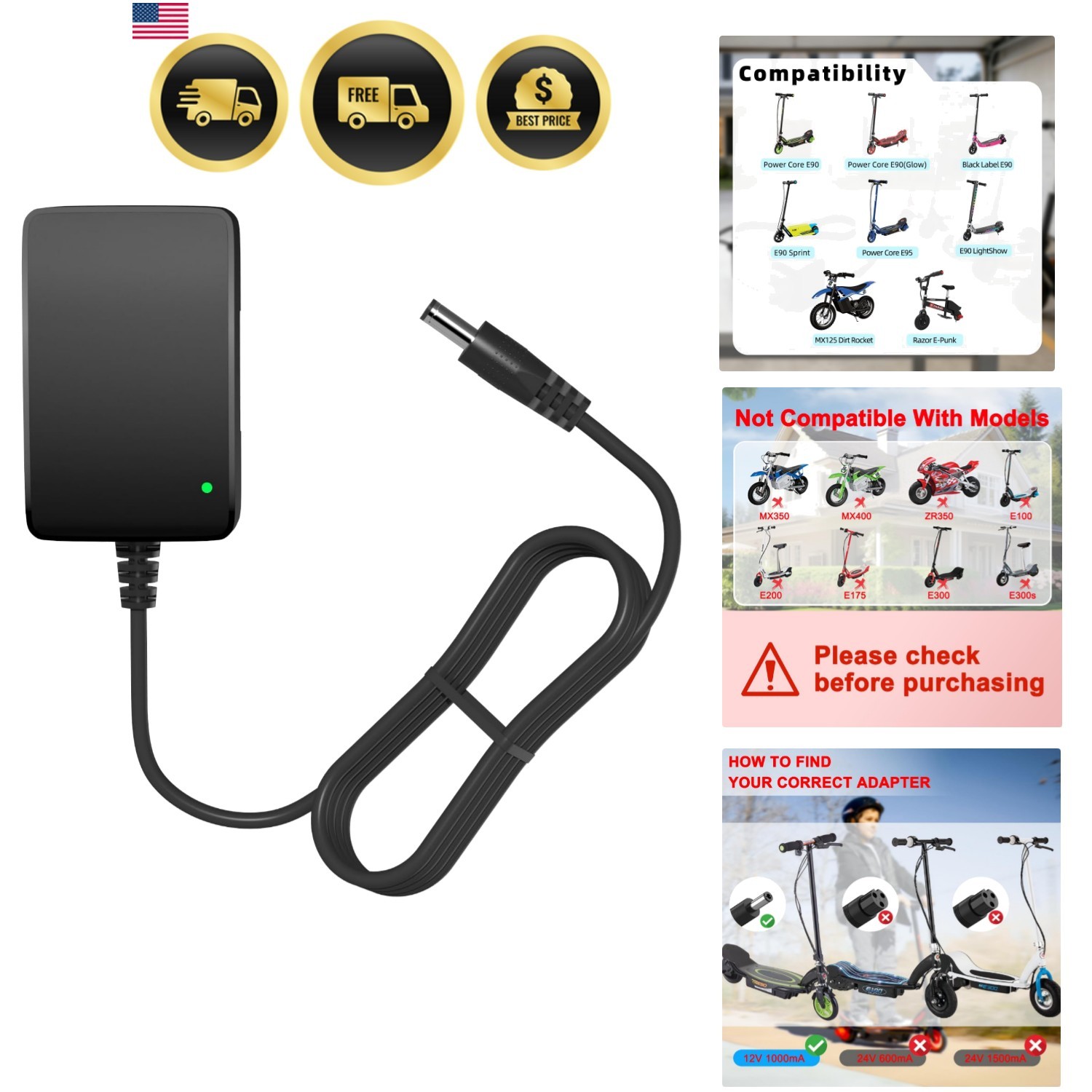 12V Battery Charge for Kid Ride On Toys Compatible with Razor Power Core E90 …