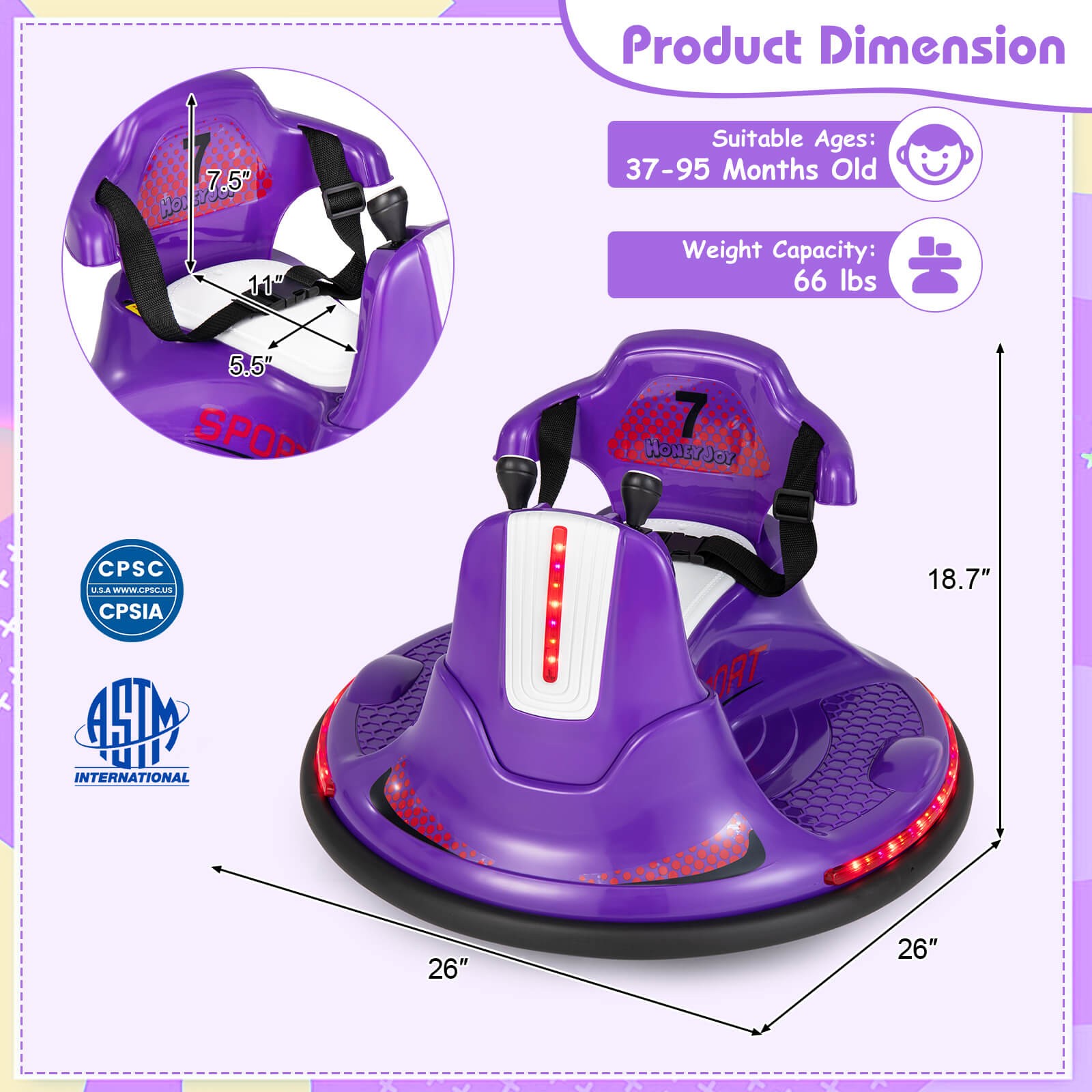 12V Bumper Car for Kids Toddlers Electric Ride On Car Vehicle w/ 360° Spin