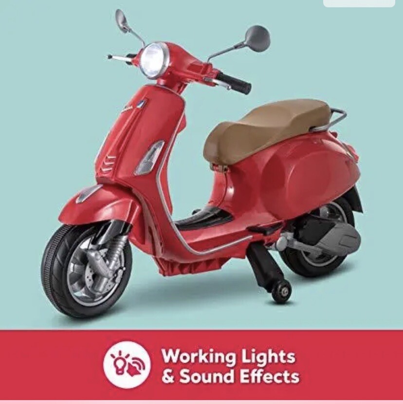 Kid Trax Toddler Vespa Scooter Electric Ride On Toy, 3-5 Years Old, 6 Volt, Max